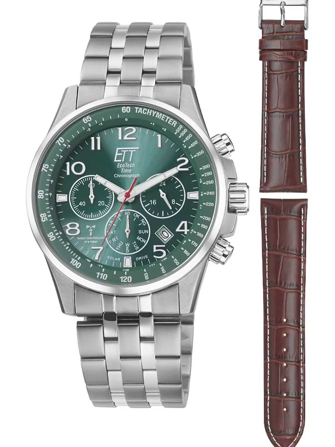 ETT Eco Tech Time Funk-Solar Herrenuhr Professional 2 Bander Grun | Herrenuhren