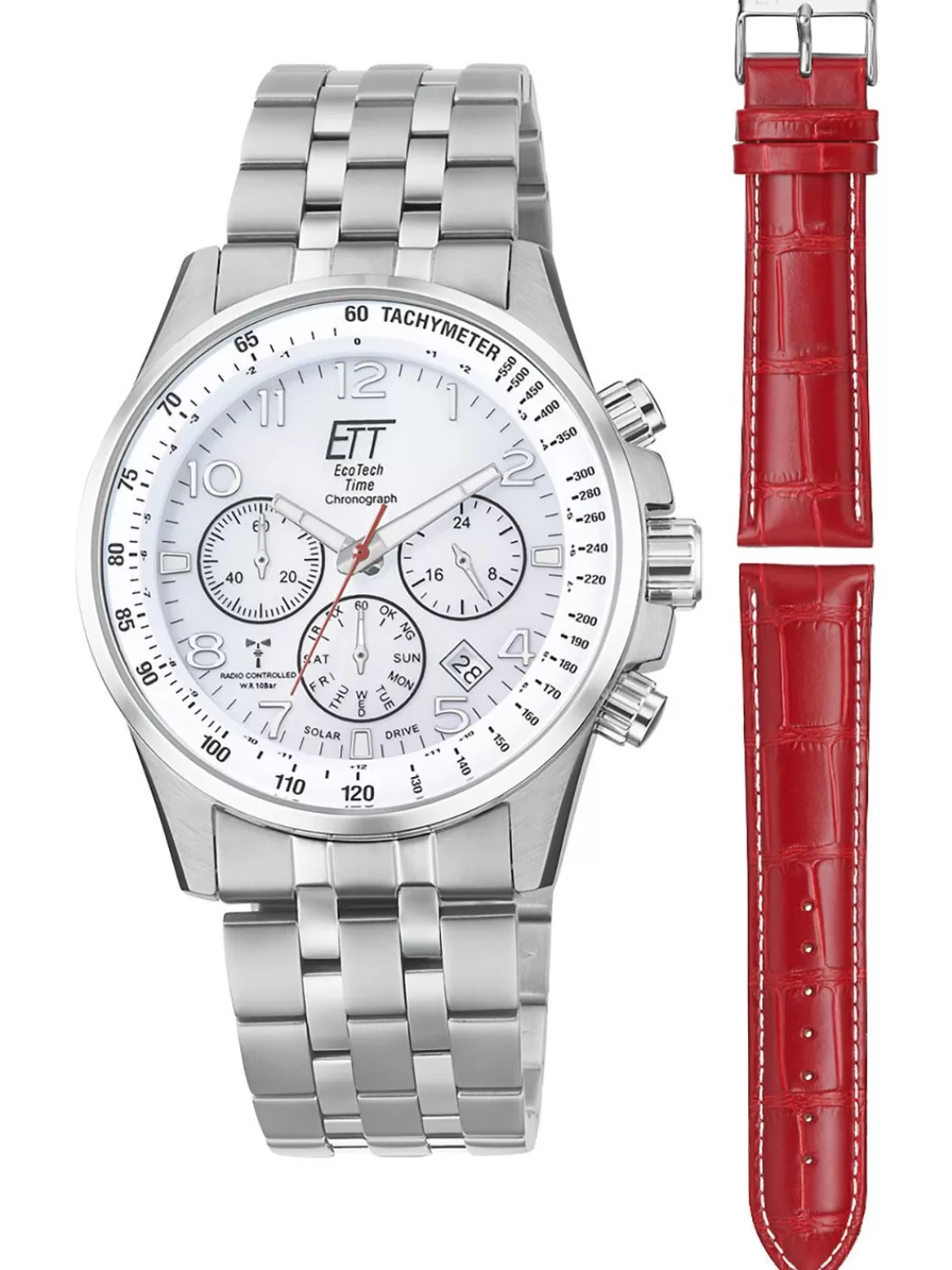 ETT Eco Tech Time Funk-Solar Herrenuhr Professional 2 Bander Rot | Herrenuhren