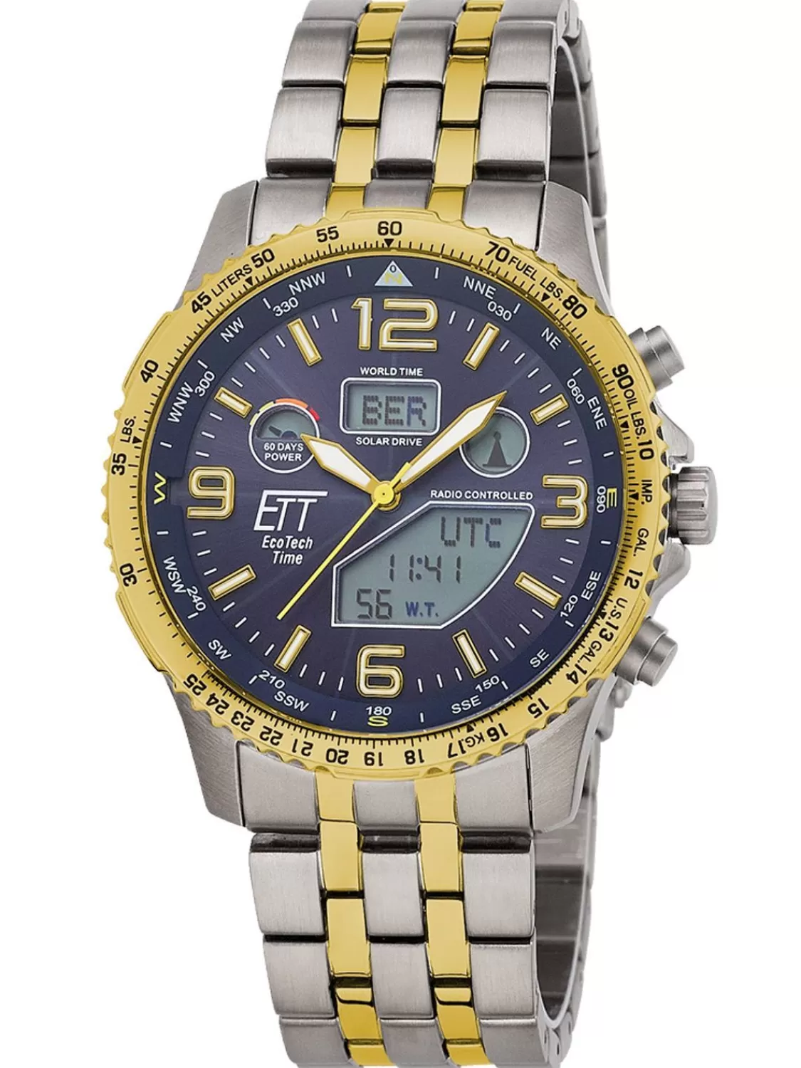 ETT Eco Tech Time Funk-Solar Herrenuhr Professional Worldtimer Bicolor | Herrenuhren