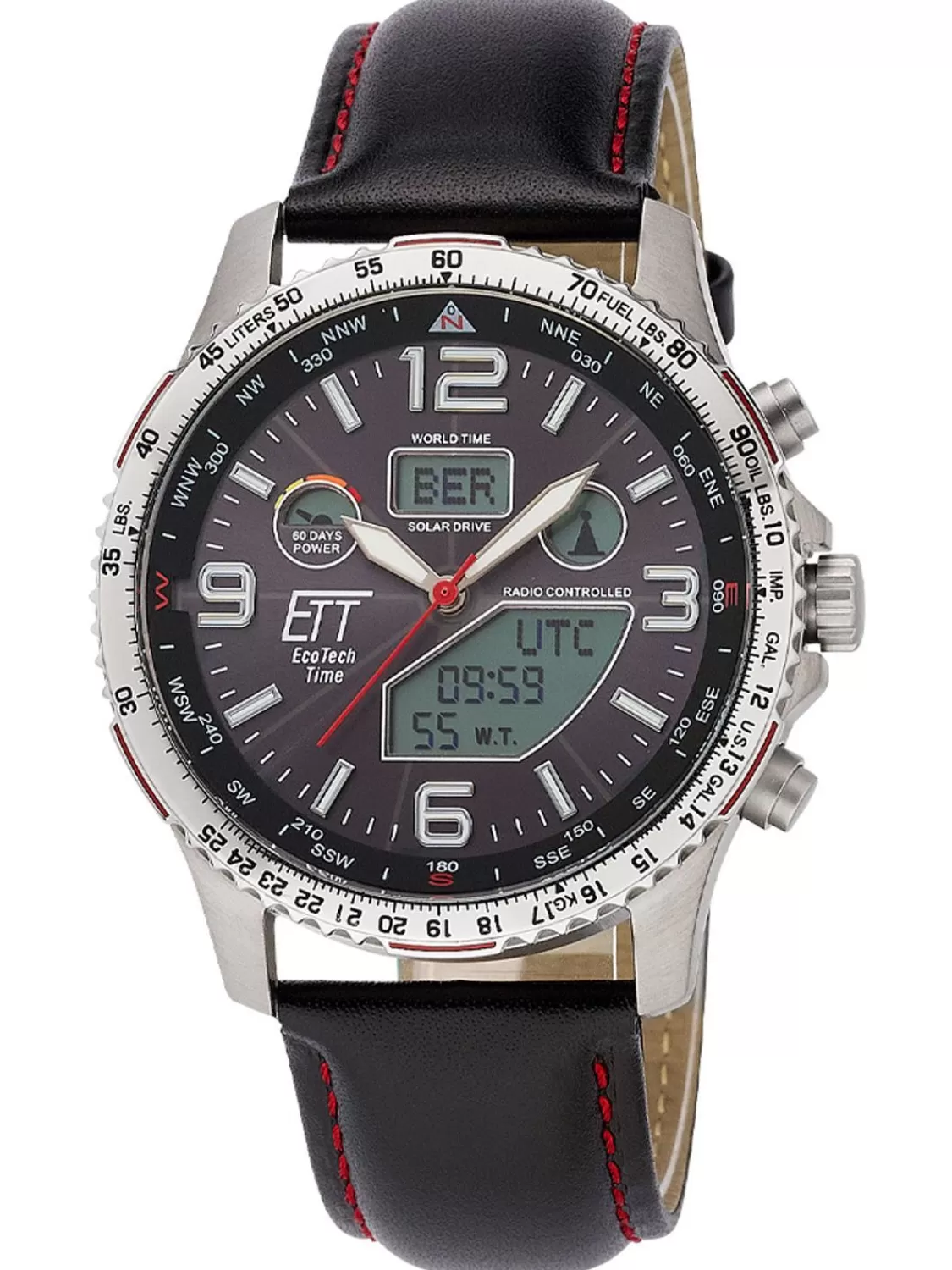 ETT Eco Tech Time Funk-Solar Herrenuhr Professional Worldtimer Schwarz | Herrenuhren