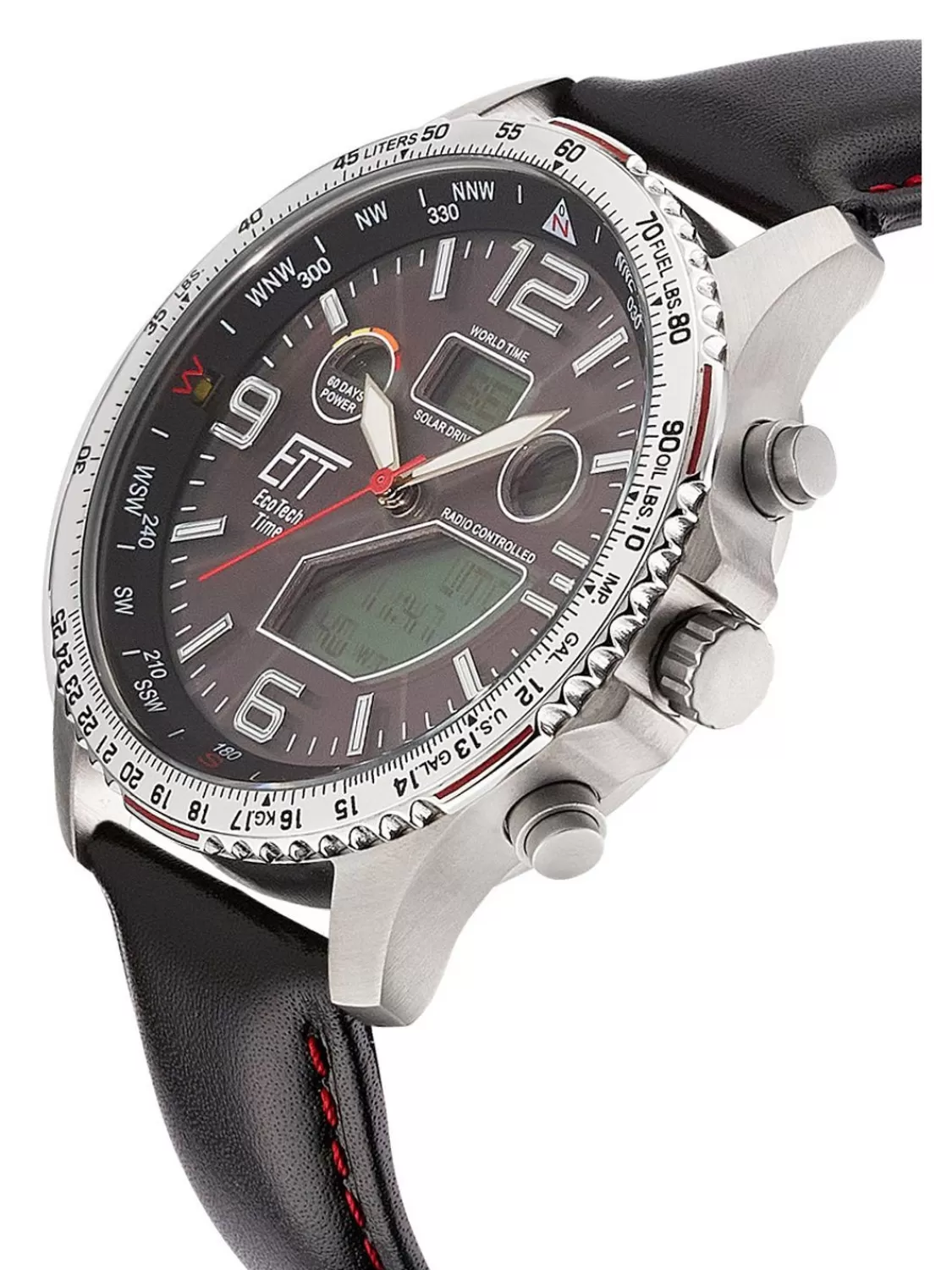 ETT Eco Tech Time Funk-Solar Herrenuhr Professional Worldtimer Schwarz | Herrenuhren