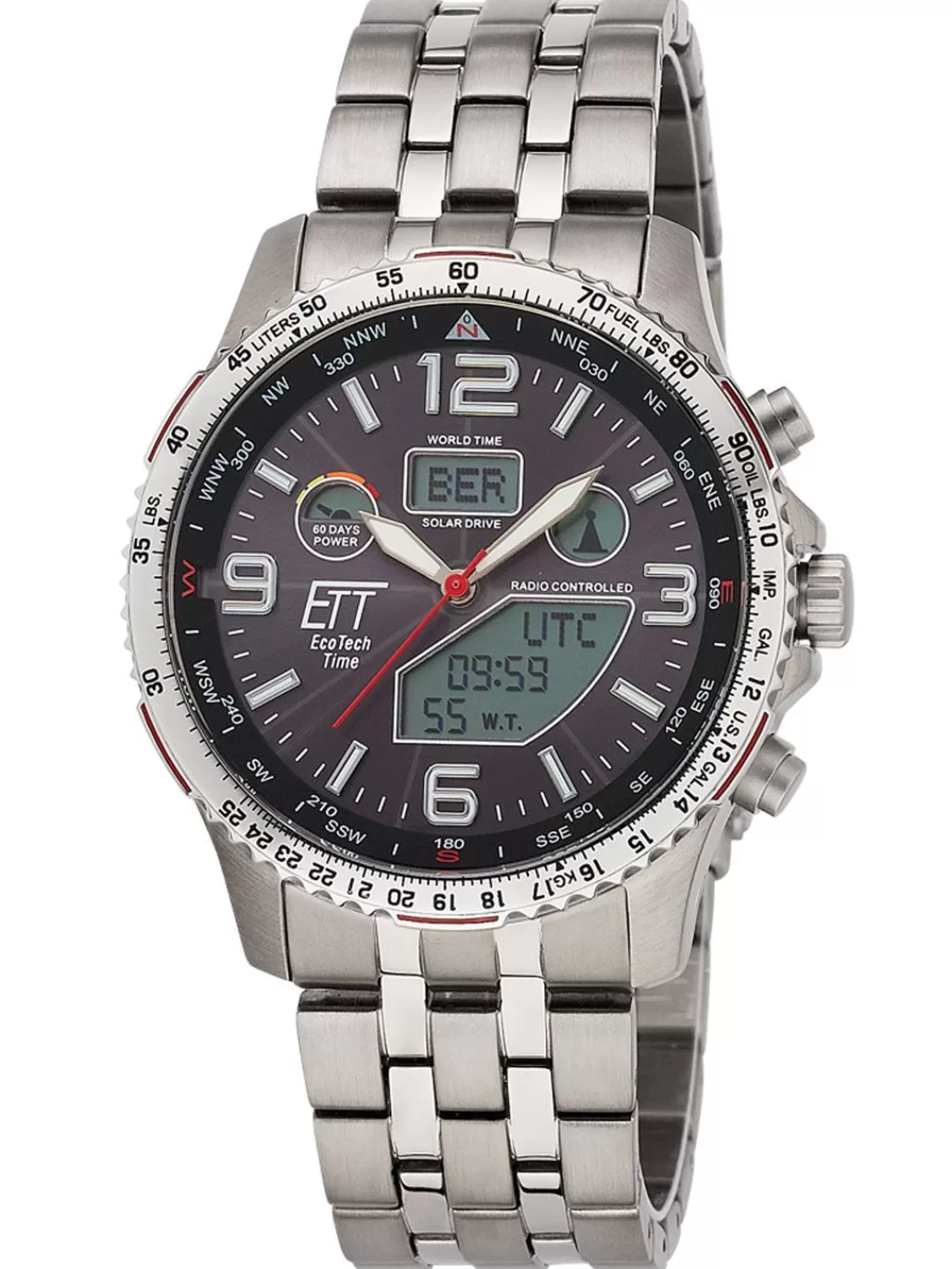 ETT Eco Tech Time Funk-Solar Herrenuhr Professional Worldtimer Titan | Herrenuhren