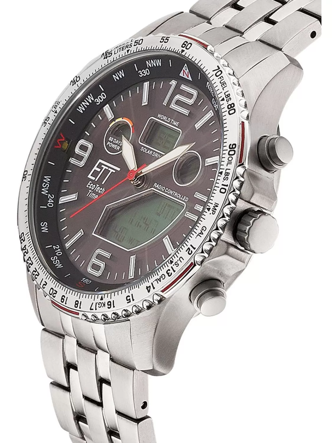 ETT Eco Tech Time Funk-Solar Herrenuhr Professional Worldtimer Titan | Herrenuhren