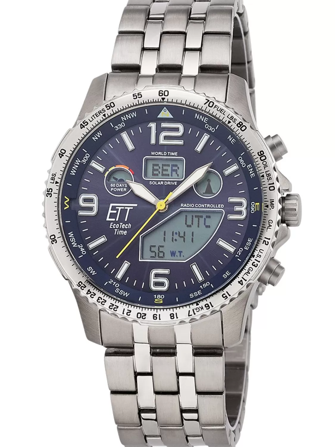 ETT Eco Tech Time Funk-Solar Herrenuhr Professional Worldtimer Titan/Blau | Herrenuhren