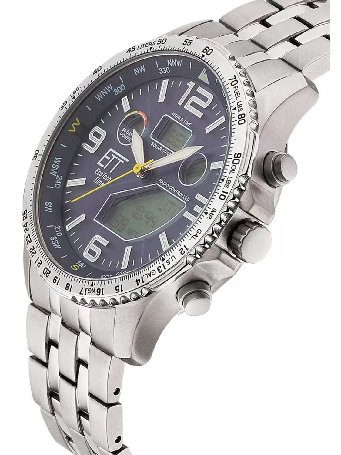 ETT Eco Tech Time Funk-Solar Herrenuhr Professional Worldtimer Titan/Blau | Herrenuhren
