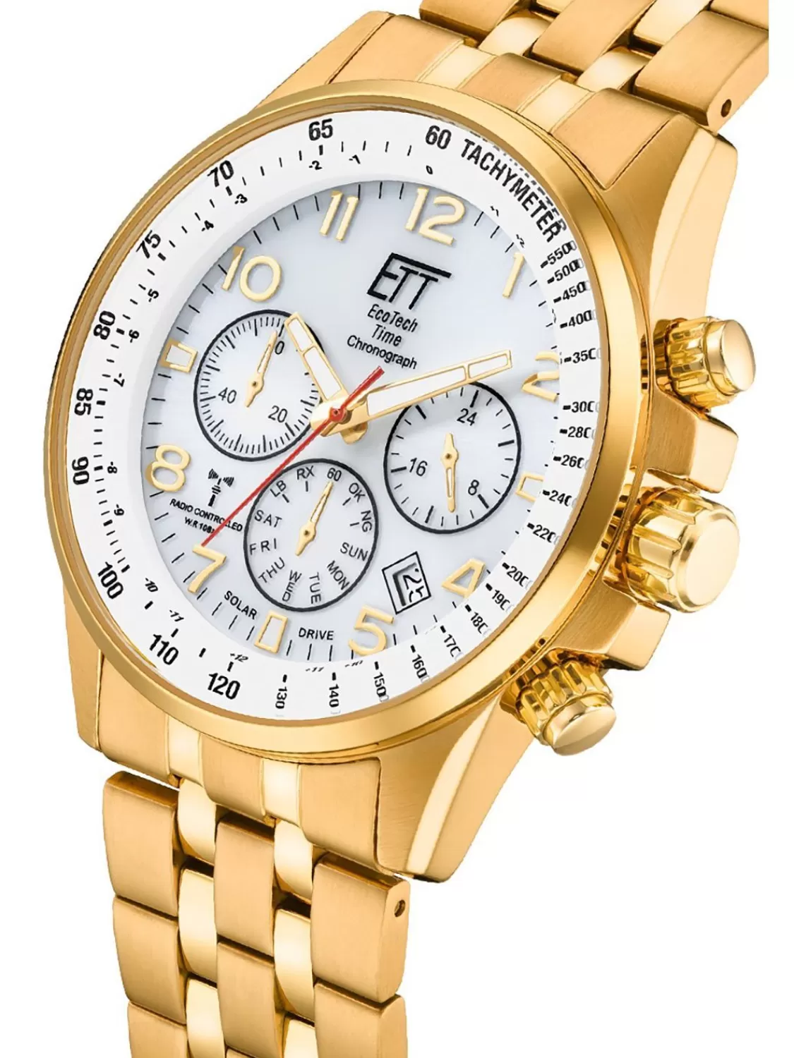 ETT Eco Tech Time Herren Funk-Solaruhr Professional 2 Bander Goldfarben | Herrenuhren