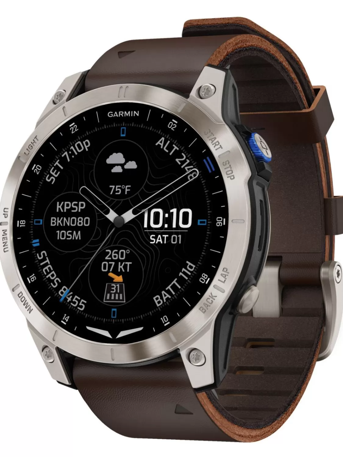 Garmin D2 Mach 1 Piloten-Smartwatch Schwarz/Titan Mit Lederband | Herrenuhren