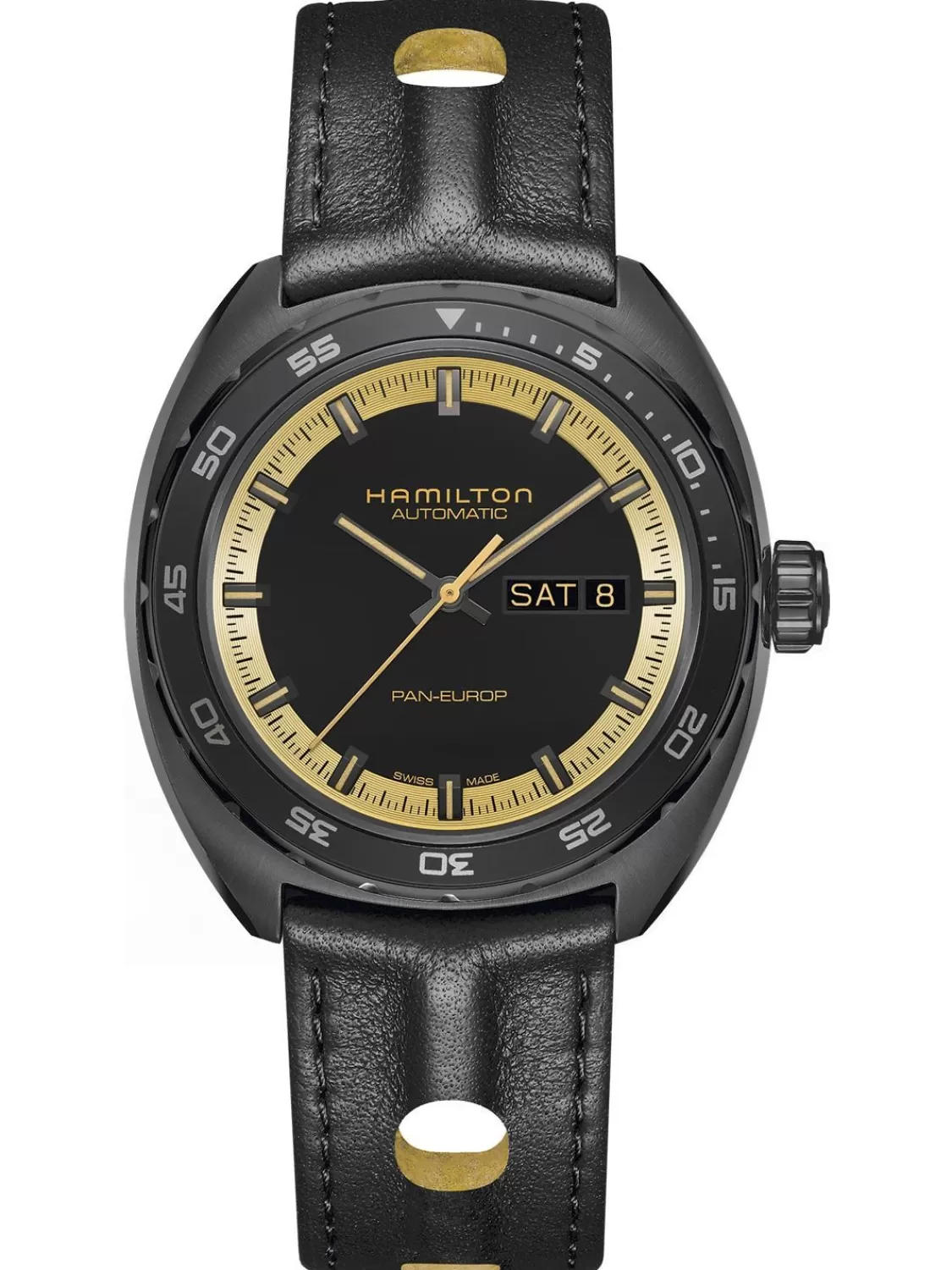 Hamilton Herrenuhr Pan Europ Day Date Automatik Schwarz/Goldfarben | Herrenuhren