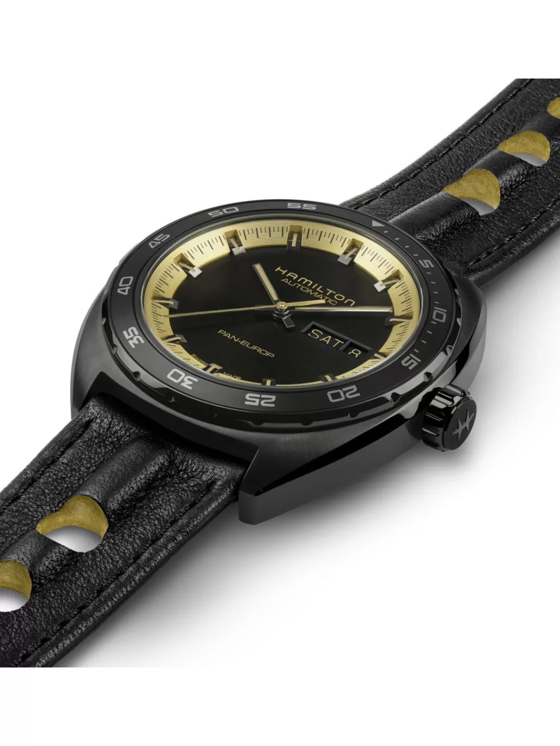 Hamilton Herrenuhr Pan Europ Day Date Automatik Schwarz/Goldfarben | Herrenuhren