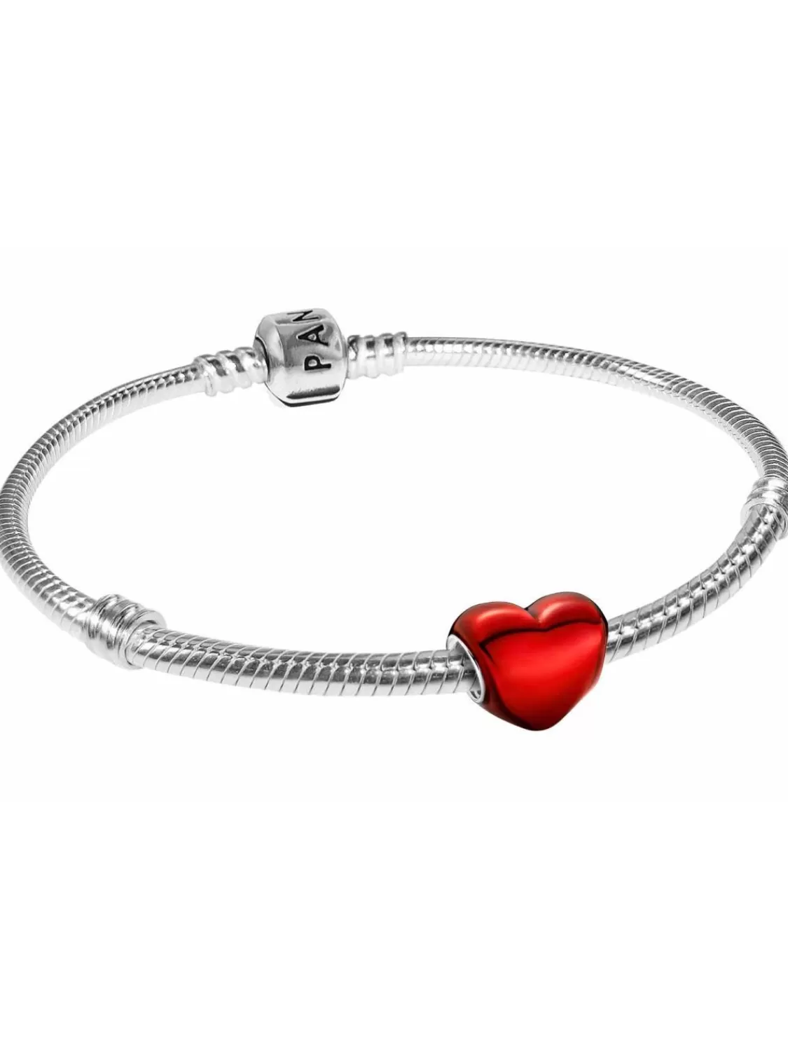 Pandora Damen-Armband Silber 925 Metallisch-Rotes Herz | Damenschmuck