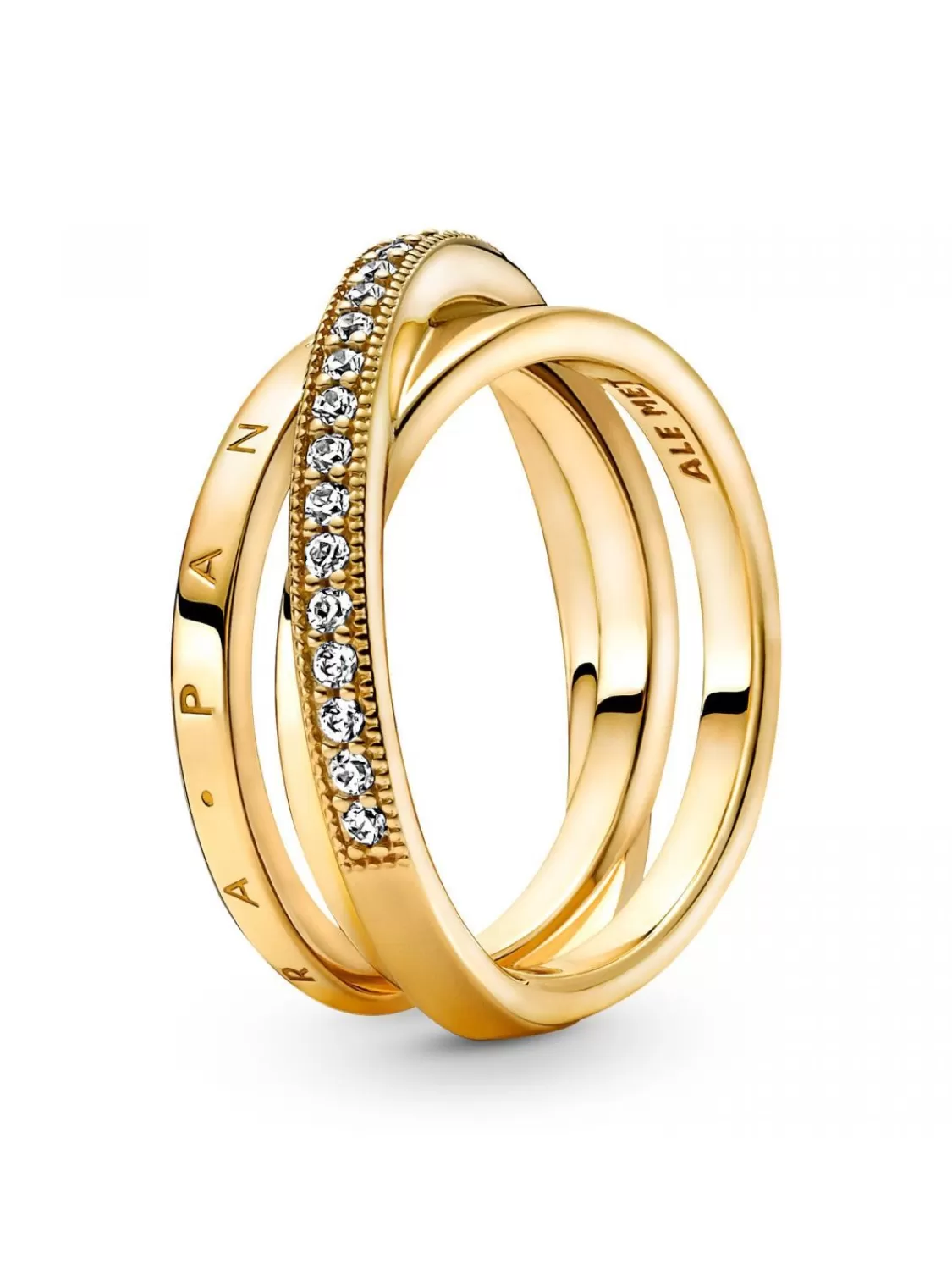 Pandora Damen-Ring Dreifach Gekreuzte Pave Schienen Goldfarben | Damenschmuck