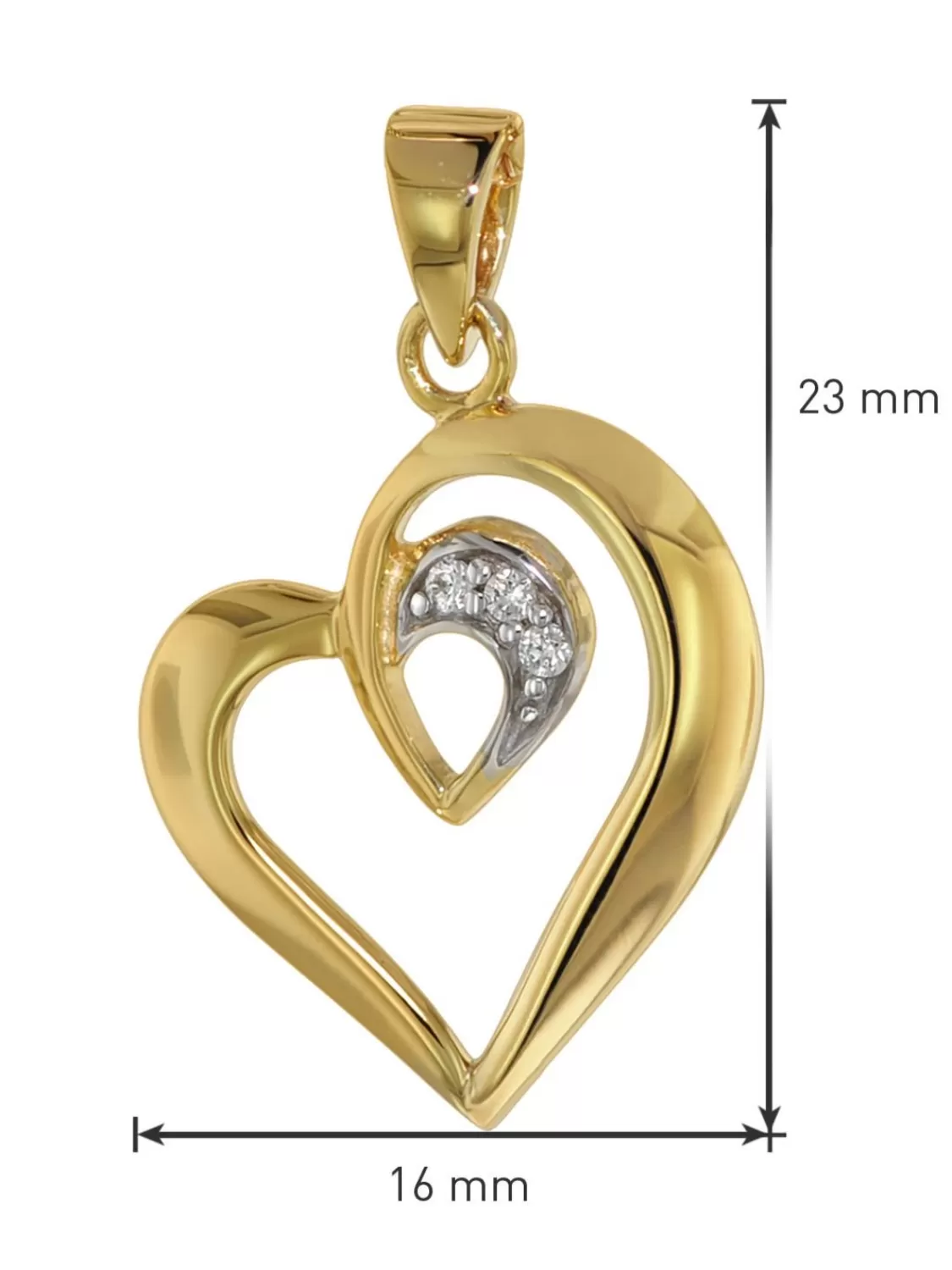 trendor Anhanger Herz Gold 585 / 14 K An Vergoldeter Silberkette | Damenschmuck