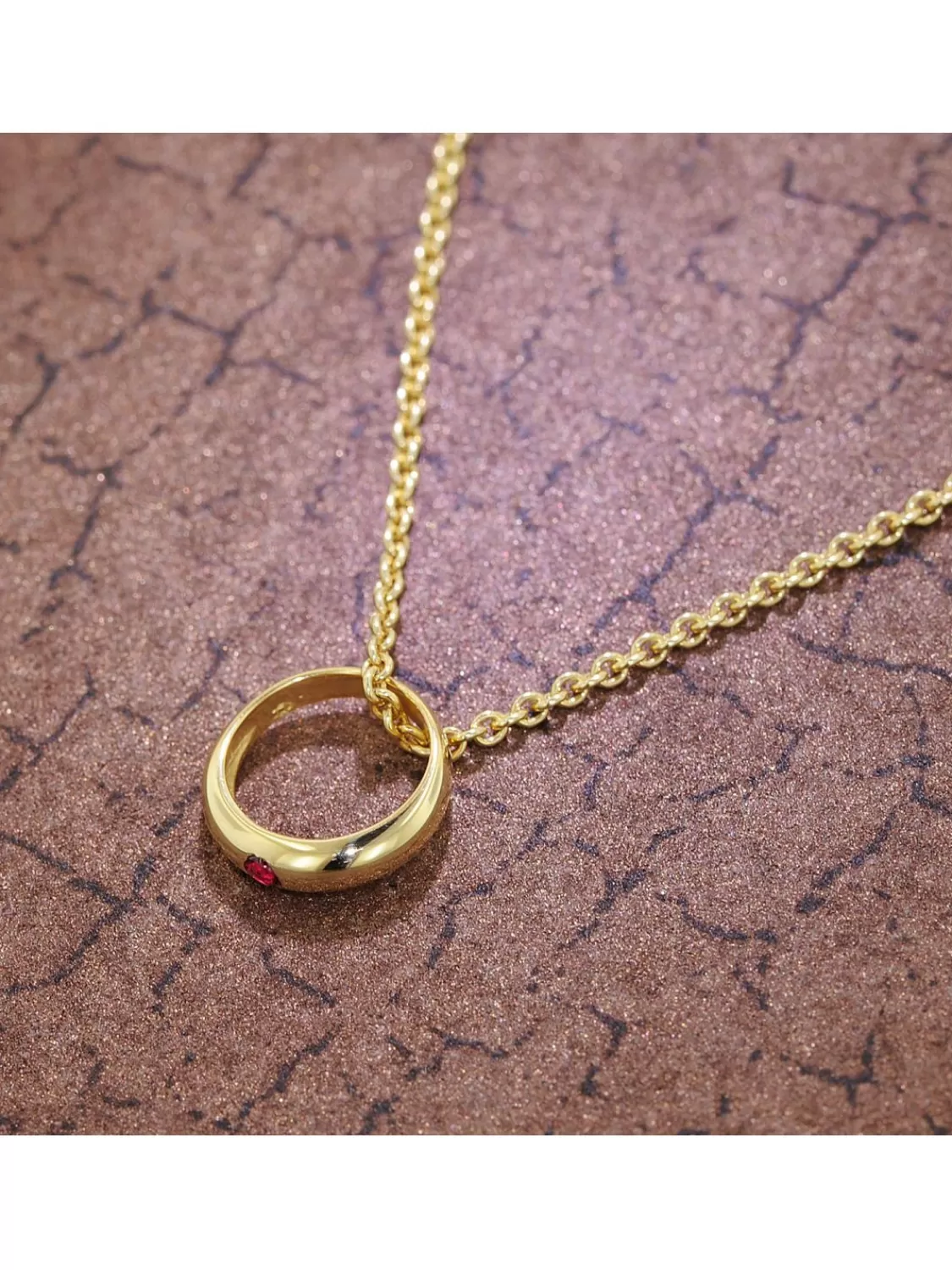 trendor Anhanger Taufring Gold 333 Mit Rubin An Goldplattierter Kette | Damenschmuck