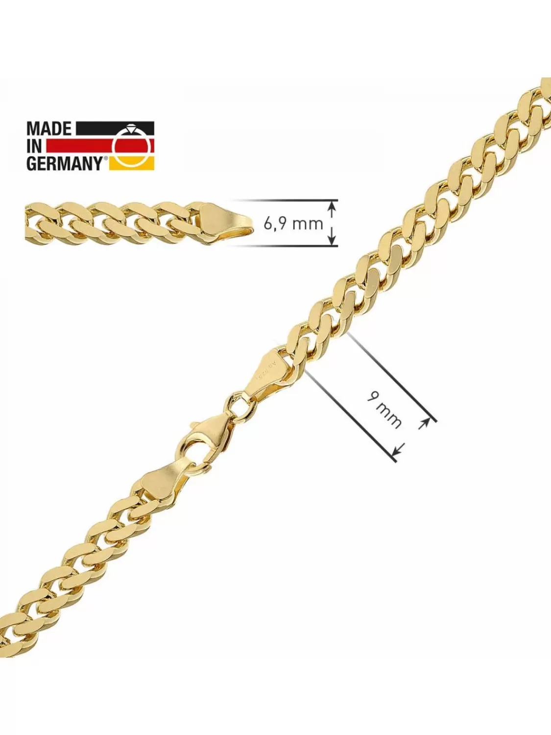 trendor Armband Panzerkette Gold Auf 925 Silber Breite 6,9 Mm | Herrenschmuck