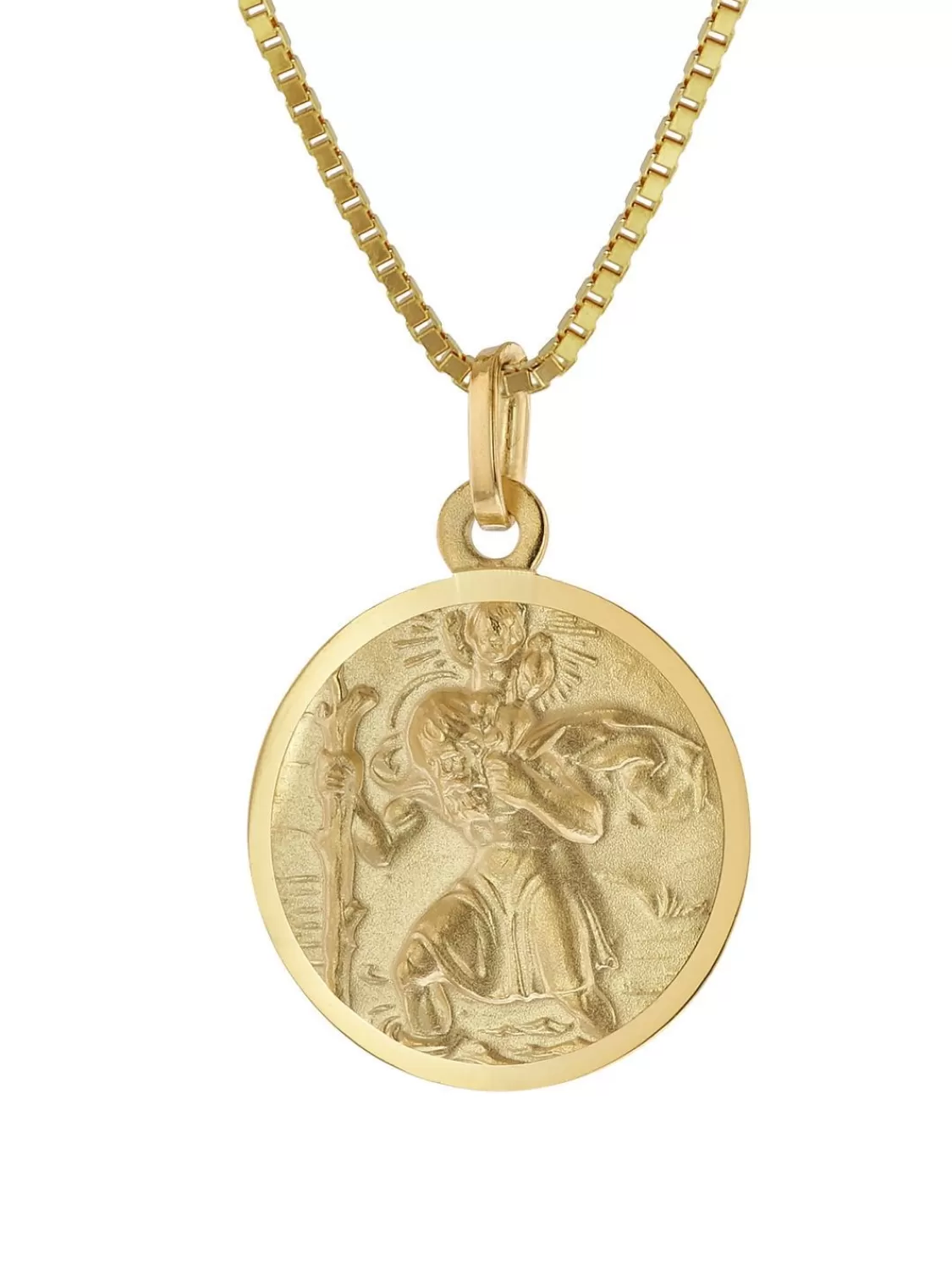 trendor Christophorus Anhanger O 16 Mm Gold 585 + Vergoldete Silberkette | Herrenschmuck