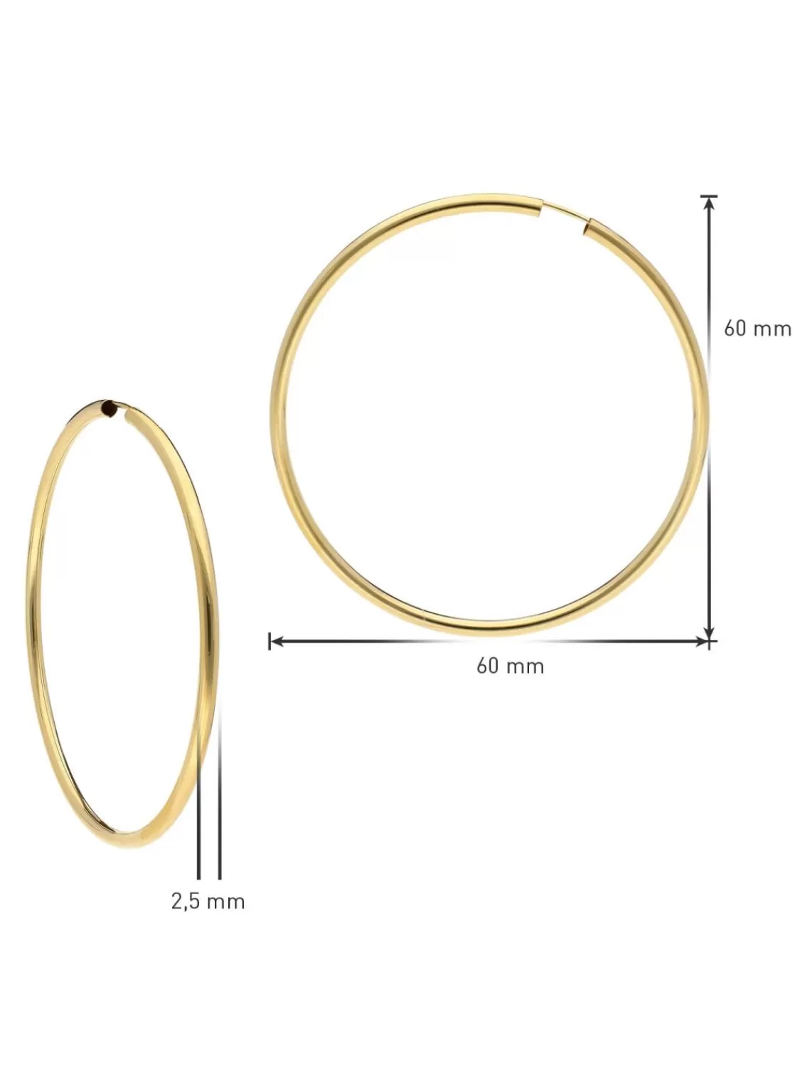 trendor Creolen Ohrringe Gold 333 / 8K Breite 2,5 Mm O 60 Mm | Damenschmuck