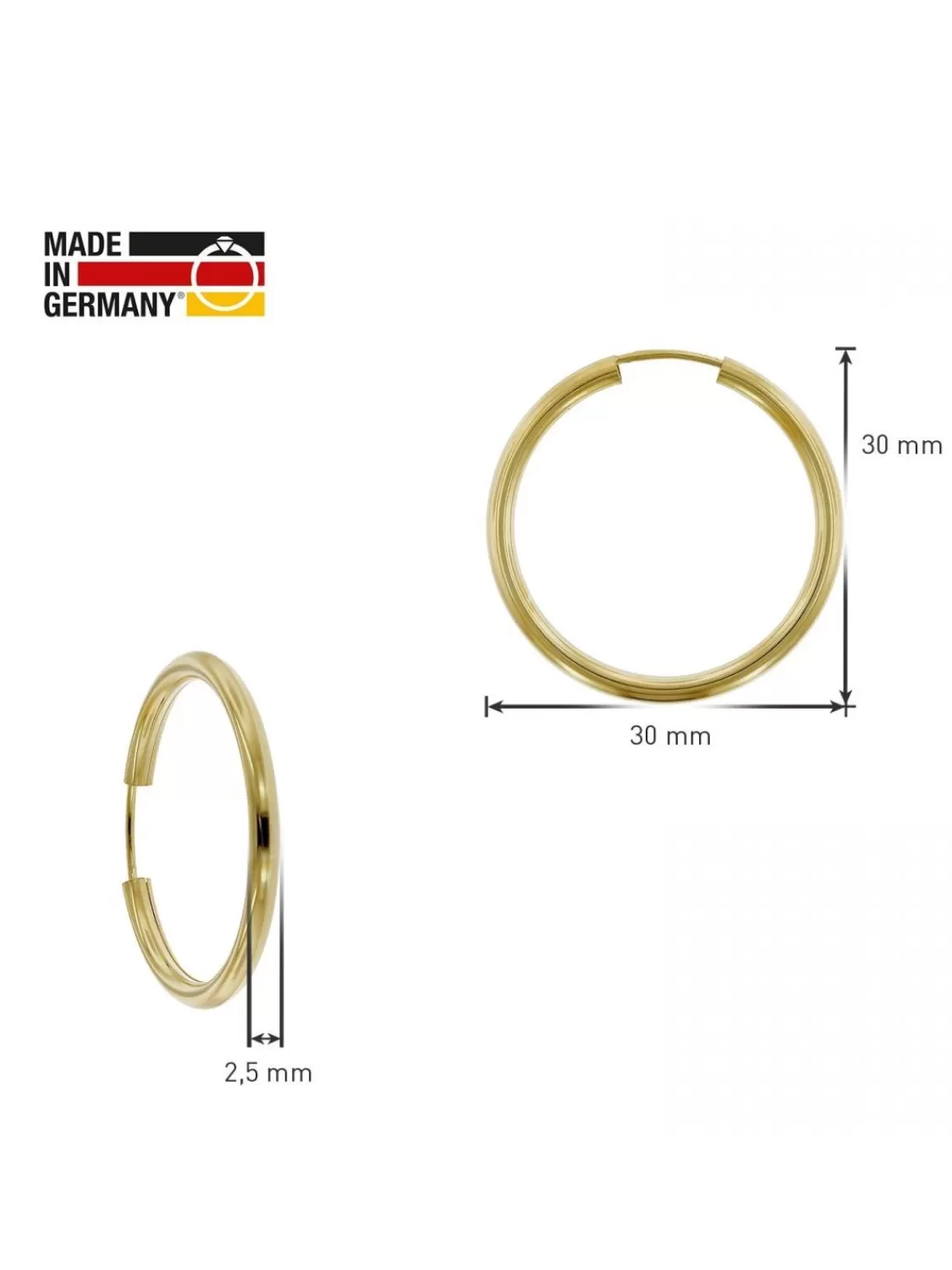 trendor Damen Ohrringe Gold 333 / 8K Creolen Breite 2,5 Mm O 30 Mm | Damenschmuck