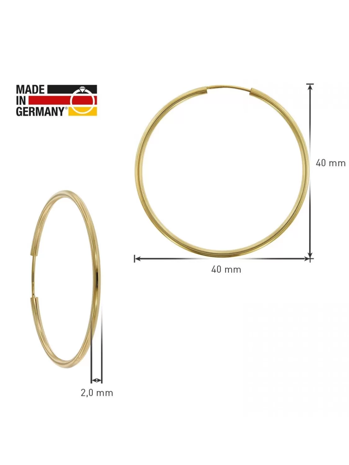 trendor Damen Ohrringe Gold 333 / 8K Creolen Breite 2 Mm O 40 Mm | Damenschmuck