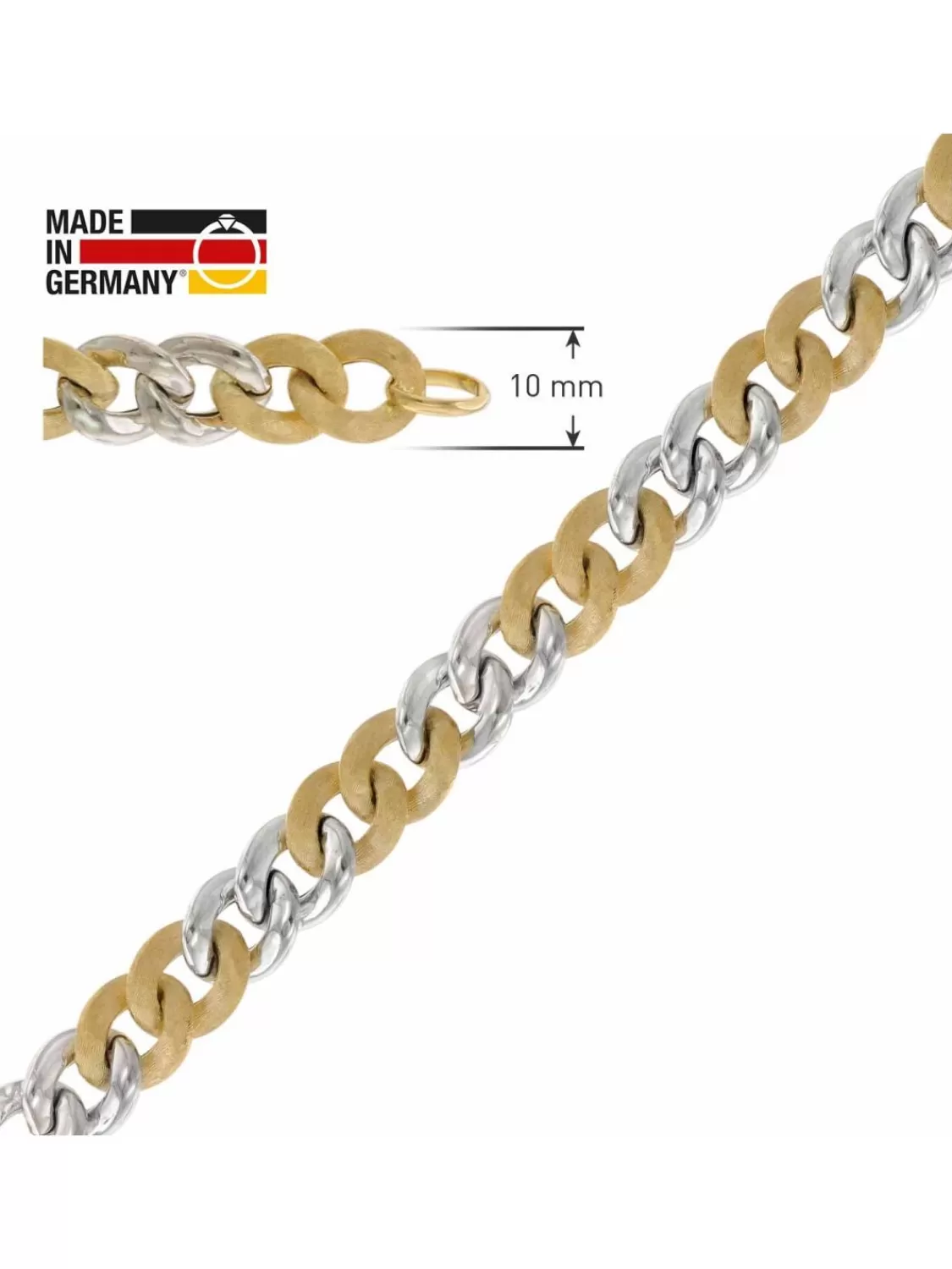 trendor Damen Panzer-Armband Gold 585/14K Zweifarbig 10 Mm Breit | Damenschmuck