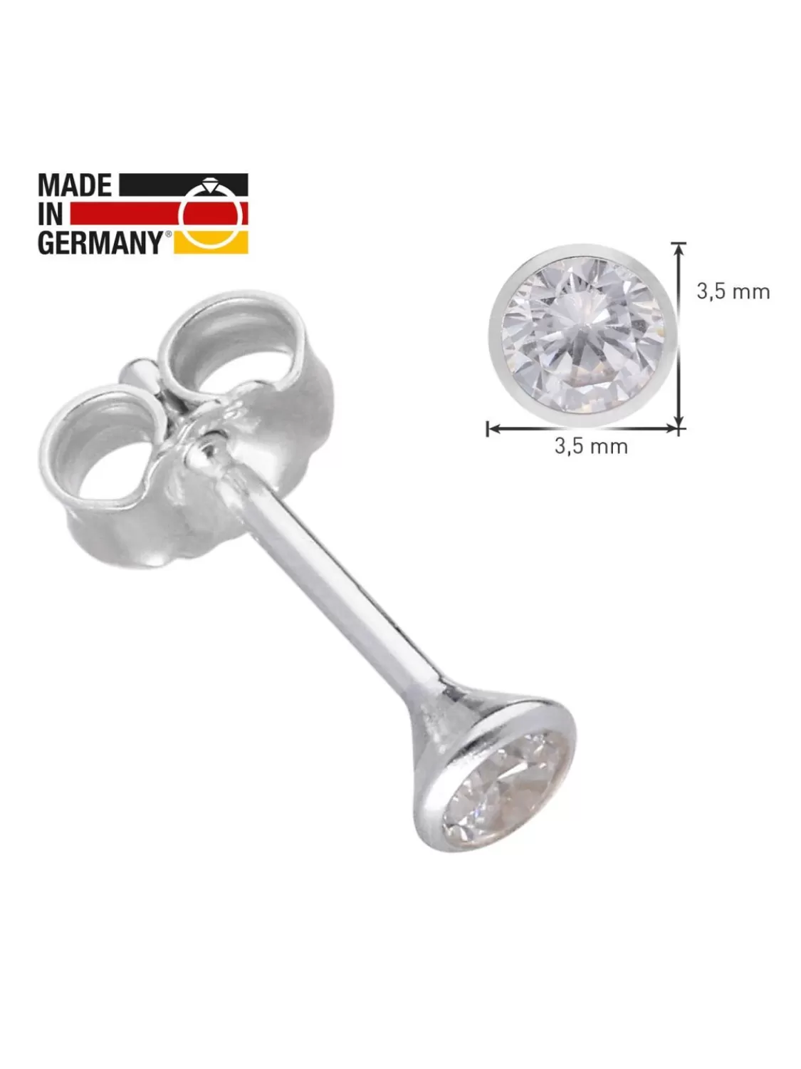 trendor Damen Und Herren Ohrringe 925 Silber Zirkonia-Ohrstecker 3,5 Mm | Herrenschmuck