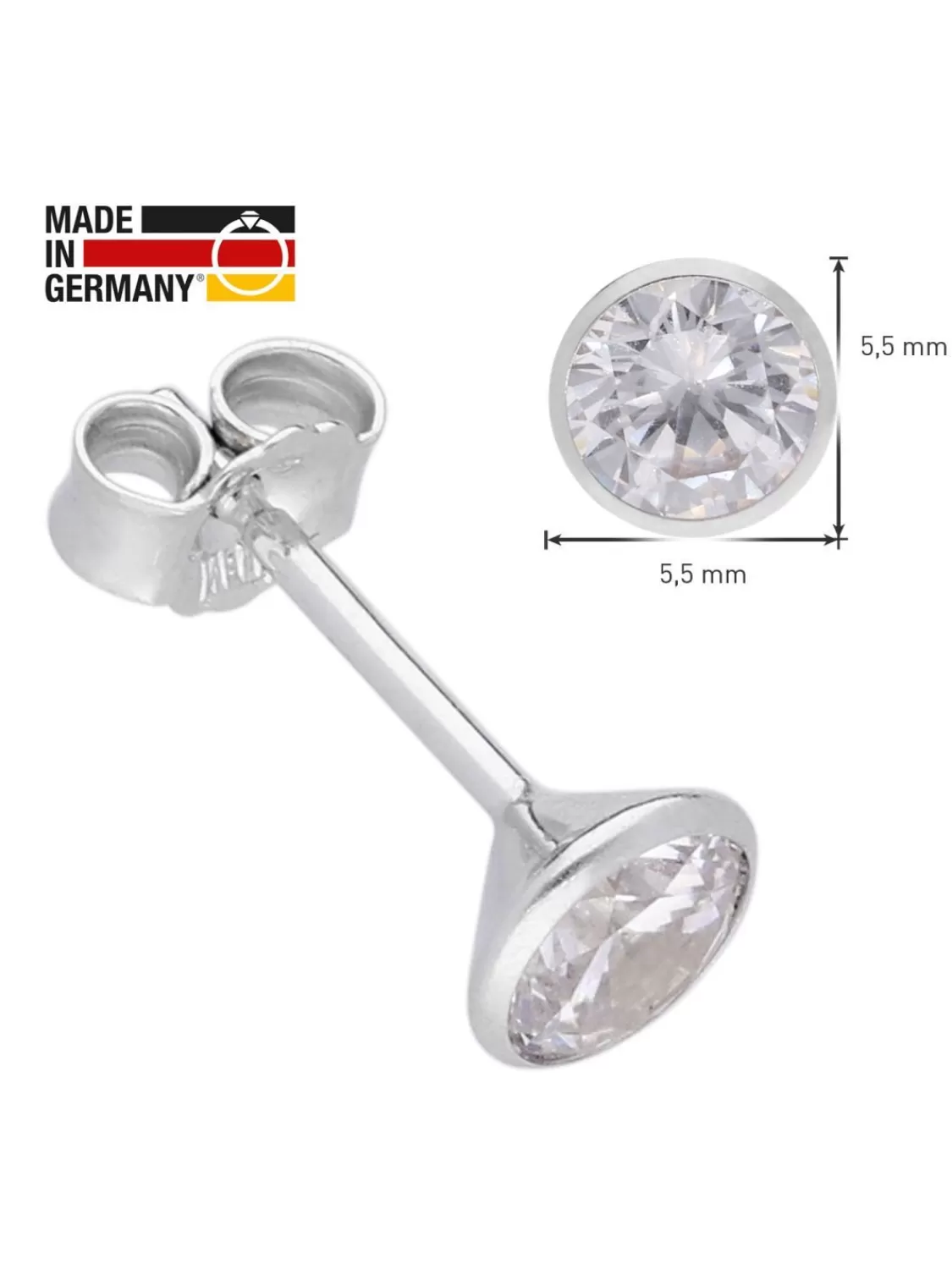 trendor Damen Und Herren Ohrringe 925 Silber Zirkonia-Ohrstecker 5,5 Mm | Herrenschmuck