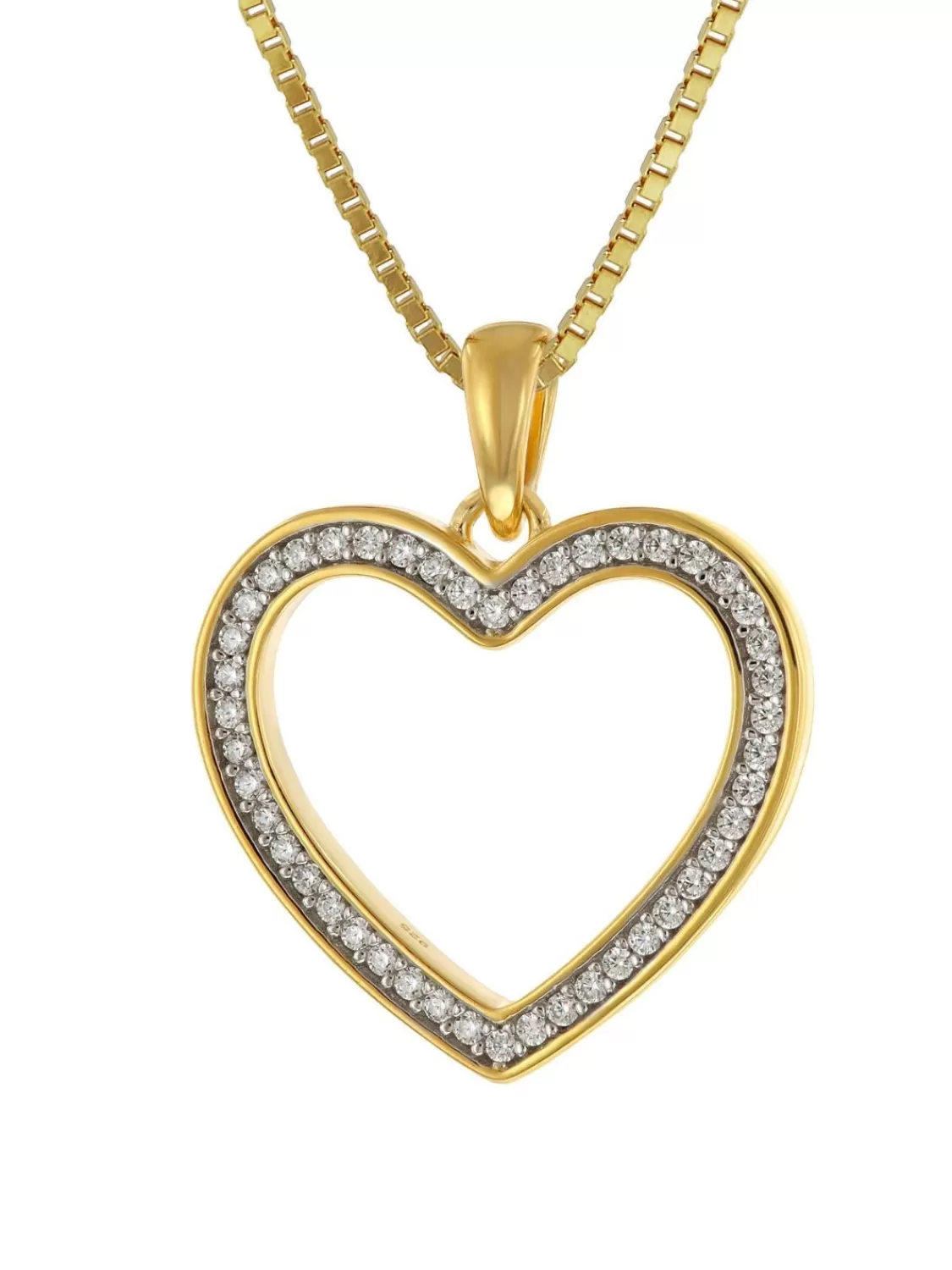 trendor Damen-Kette Mit Anhanger Gold Auf Silber Herz Mit Zirkonia 18 Mm | Damenschmuck