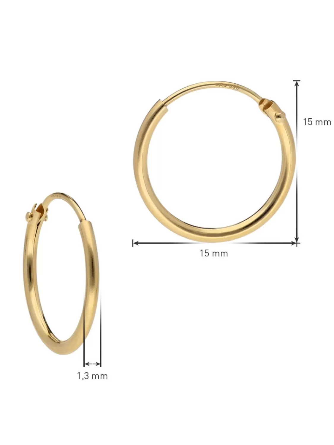 trendor Damen-Ohrringe Gold 585 / 14K Creolen Breite 1,3 Mm O 15 Mm | Damenschmuck