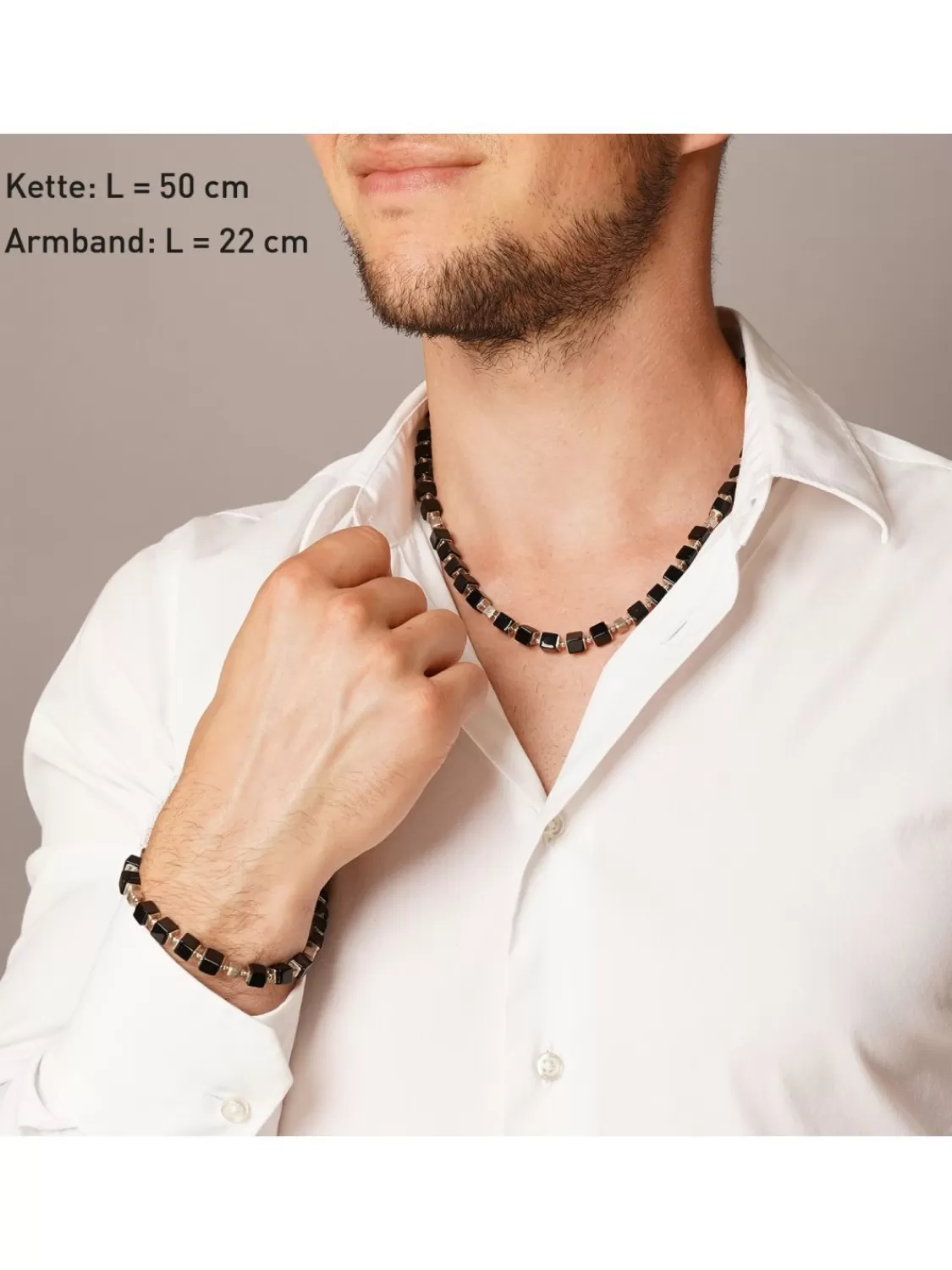 trendor Herren-Halskette 925 Silber Wurfel-Collier Onyx Poliert 50 Cm | Herrenschmuck