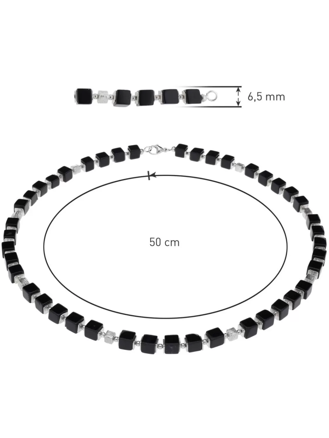 trendor Herren-Halskette 925 Silber Wurfel-Collier Onyx Poliert 50 Cm | Herrenschmuck