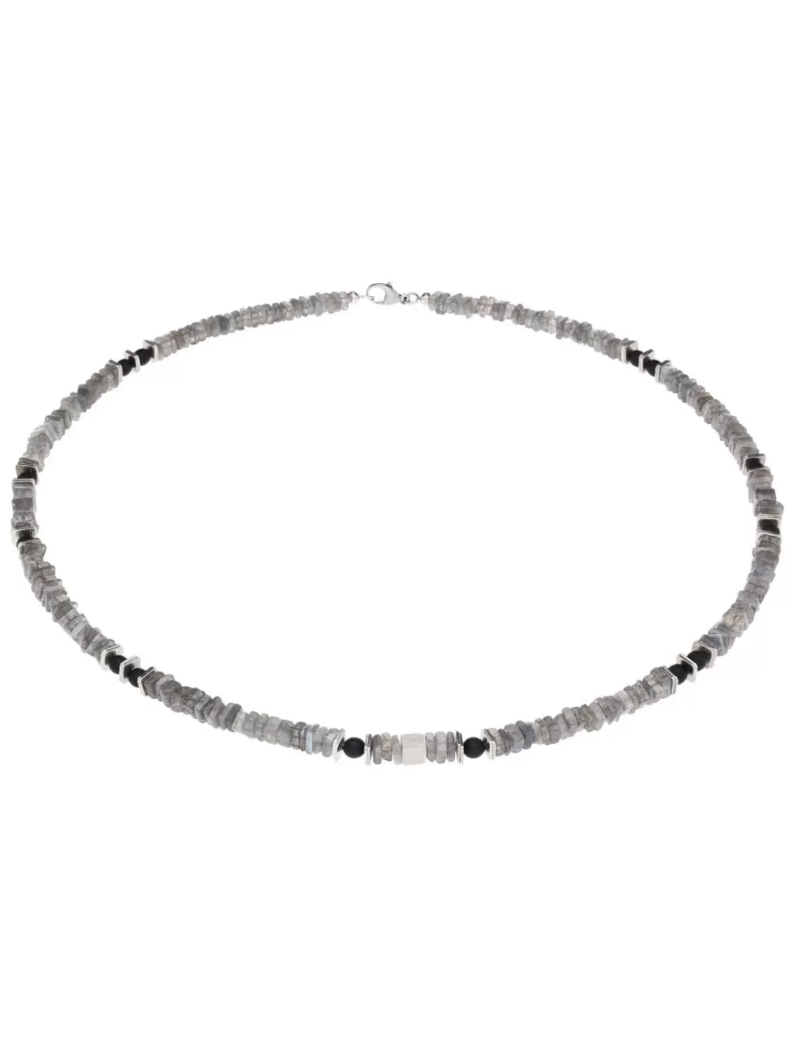 trendor Herren-Kette 925 Silber Collier Labradorit + Onyx 50 Cm | Herrenschmuck