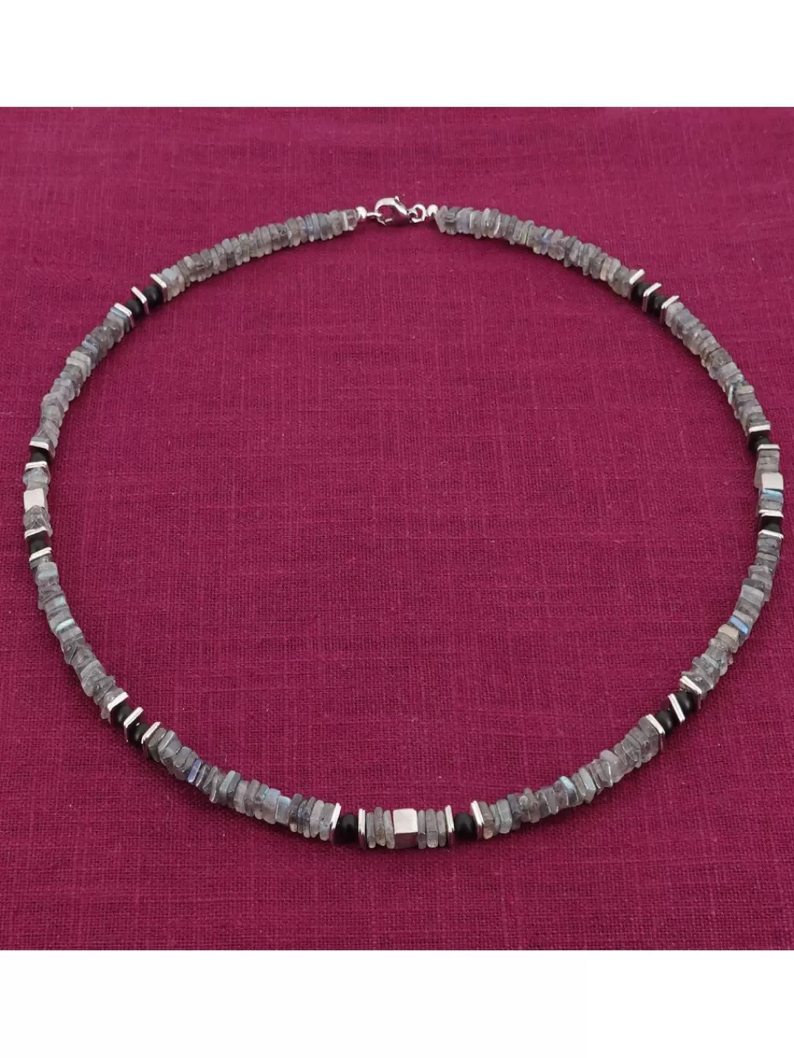 trendor Herren-Kette 925 Silber Collier Labradorit + Onyx 50 Cm | Herrenschmuck