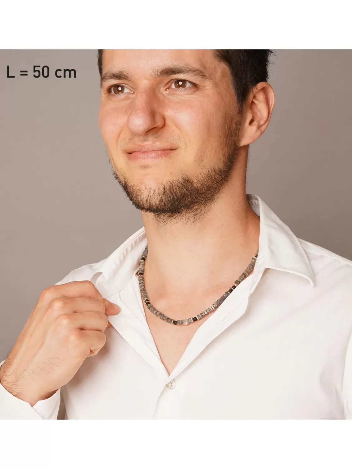 trendor Herren-Kette 925 Silber Collier Labradorit + Onyx 50 Cm | Herrenschmuck