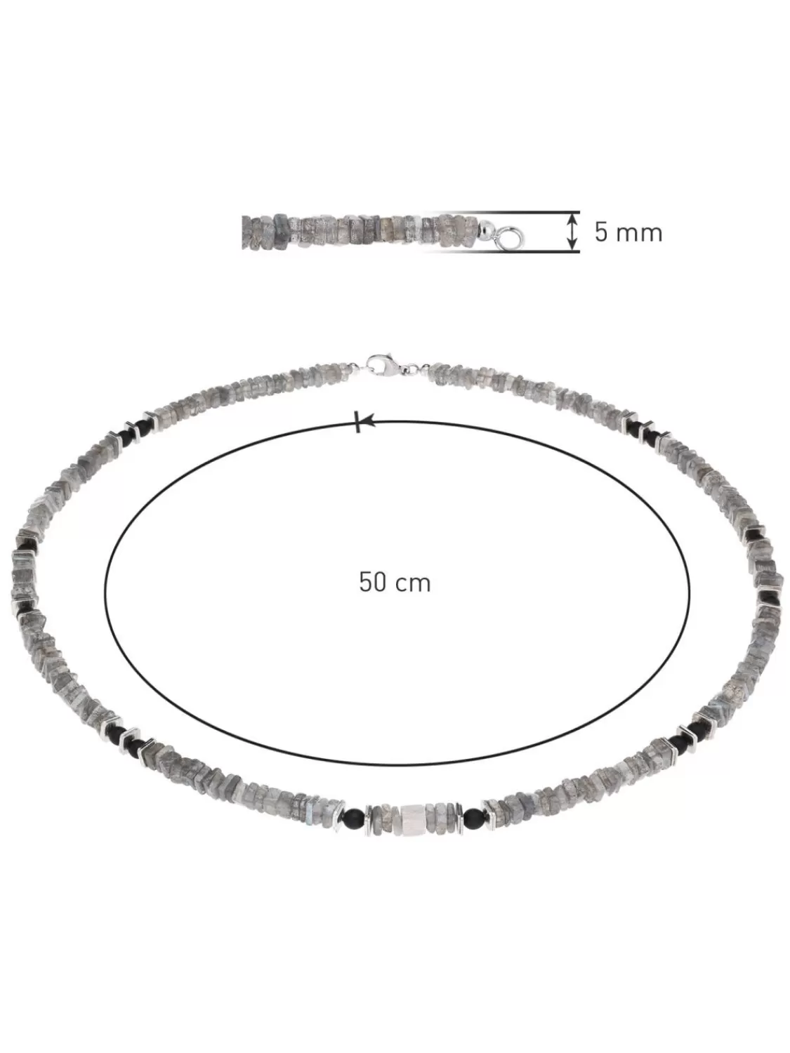 trendor Herren-Kette 925 Silber Collier Labradorit + Onyx 50 Cm | Herrenschmuck