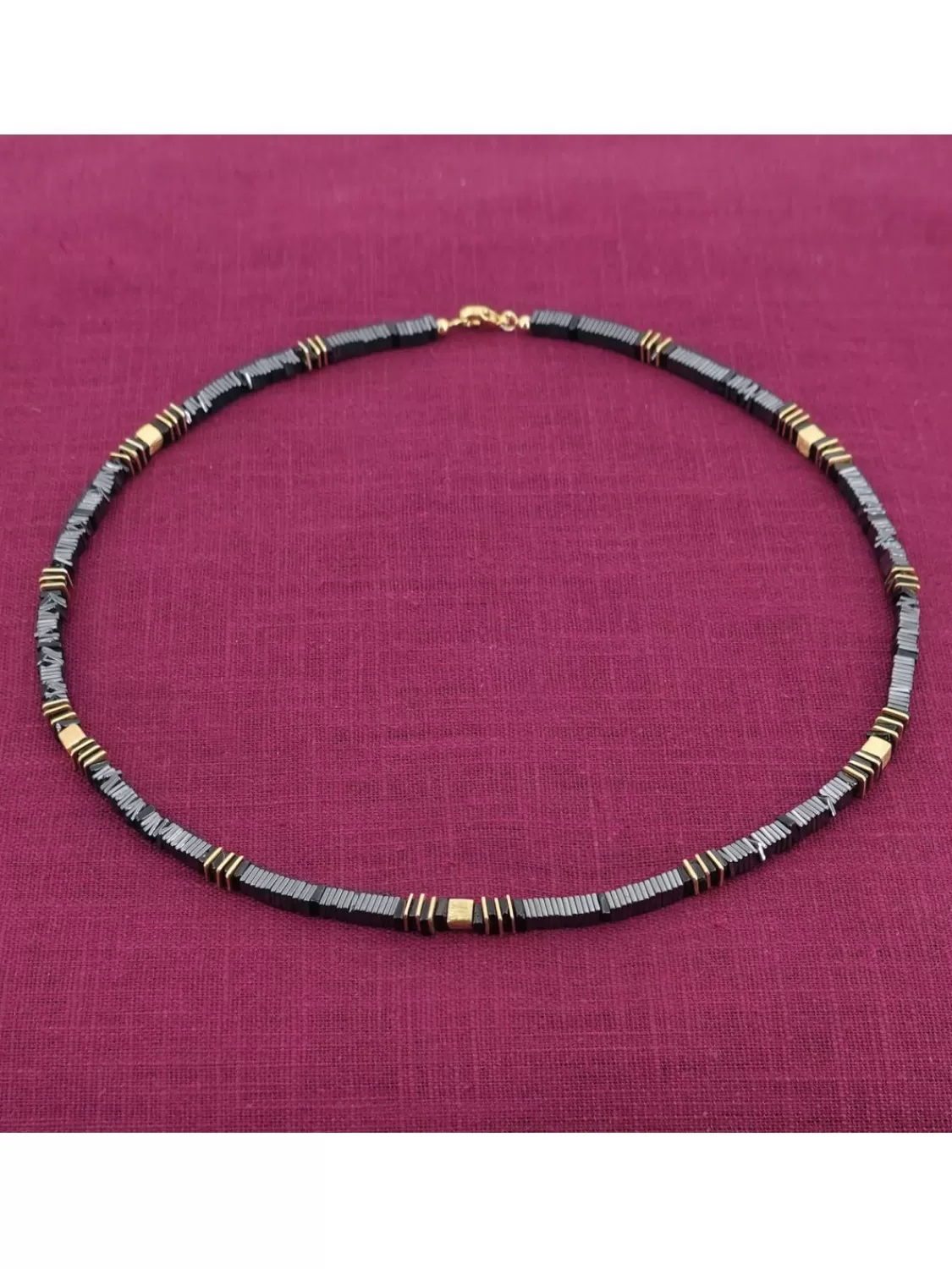 trendor Herrenkette 925 Silber Vergoldet Collier Hamatit + Onyx Quadrat | Herrenschmuck