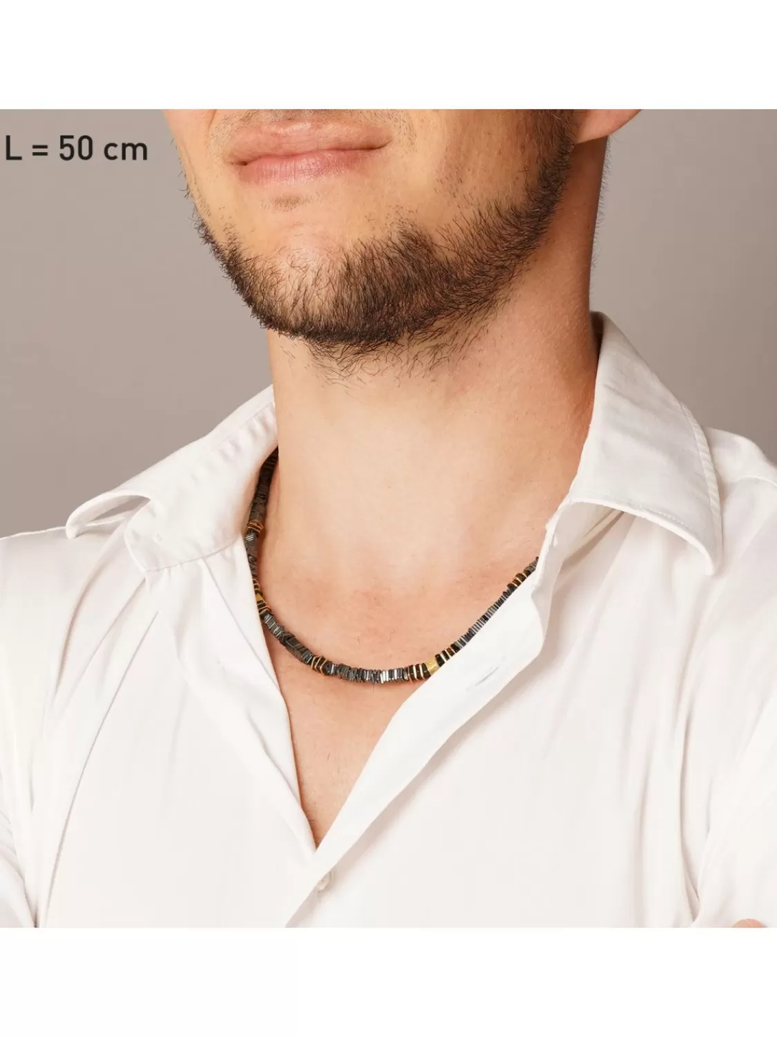 trendor Herrenkette 925 Silber Vergoldet Collier Hamatit + Onyx Quadrat | Herrenschmuck