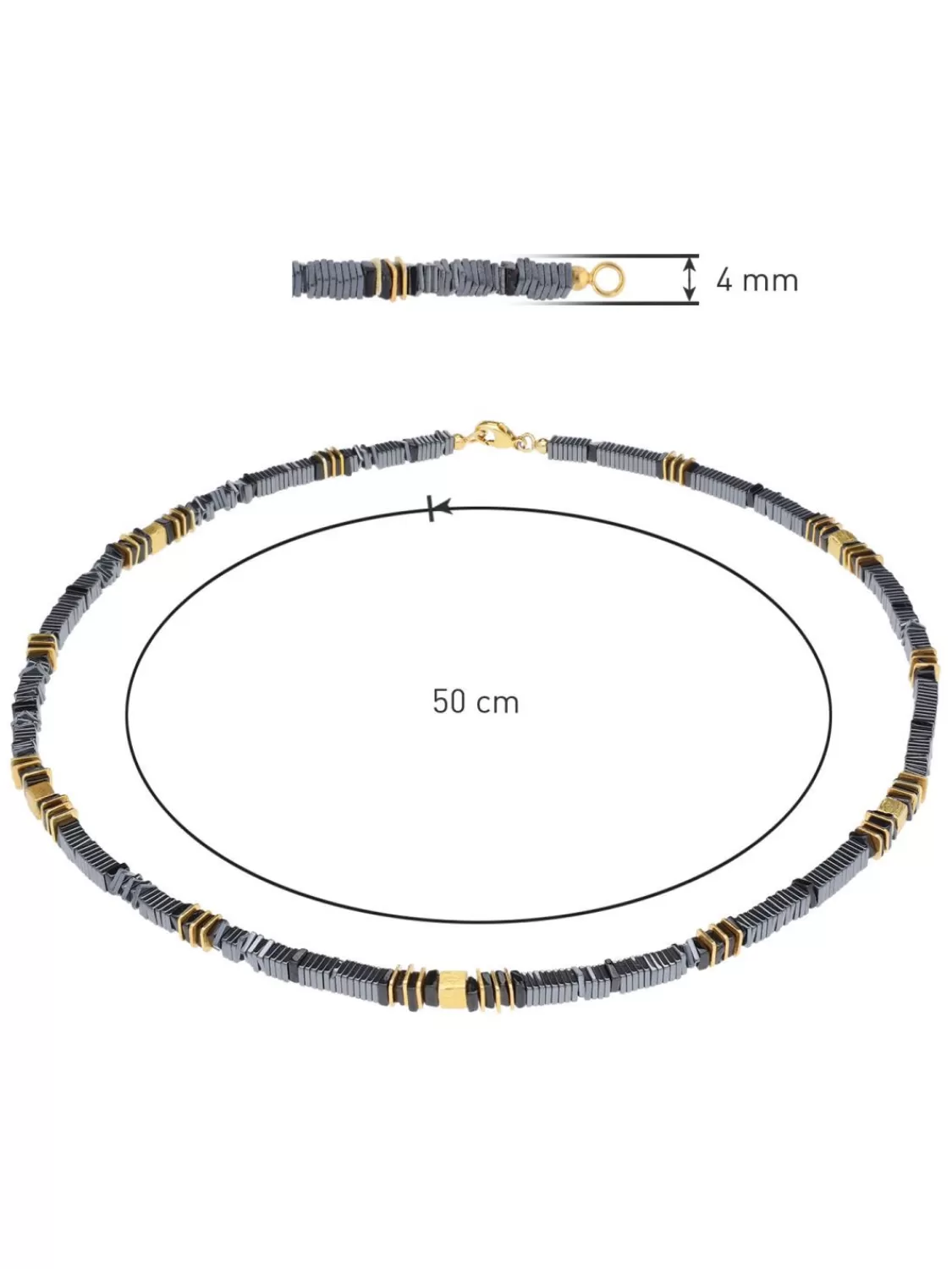 trendor Herrenkette 925 Silber Vergoldet Collier Hamatit + Onyx Quadrat | Herrenschmuck