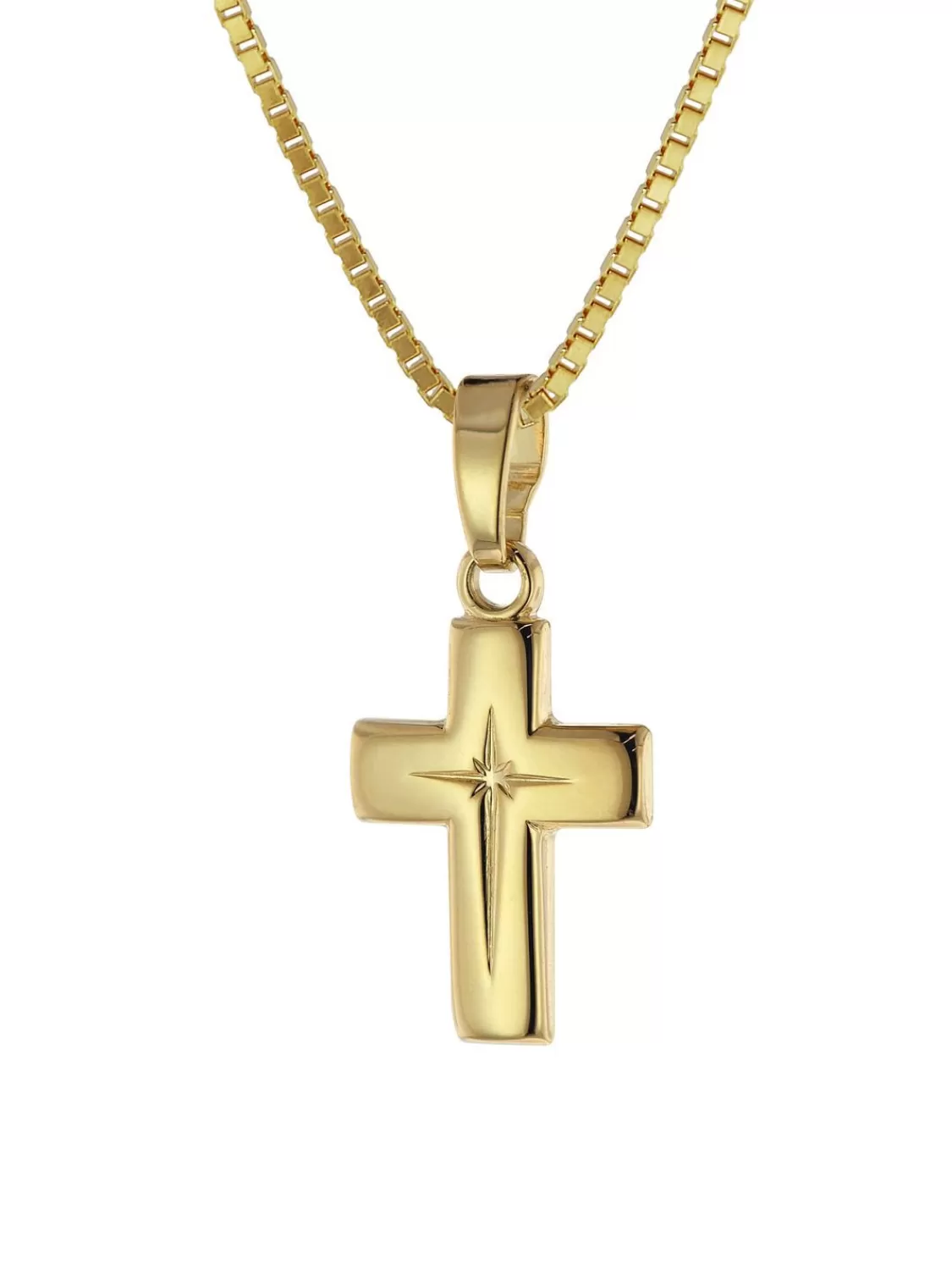 trendor Kinder Kreuz-Anhanger Gold 333 (8 Karat) + Plattierte Halskette | Kinderschmuck