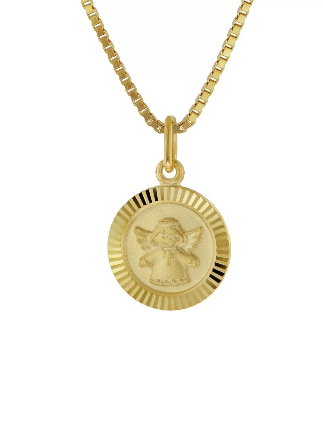trendor Kinder-Anhanger Engel Gold 750 (18K) Mit Vergoldeter Silberkette | Kinderschmuck