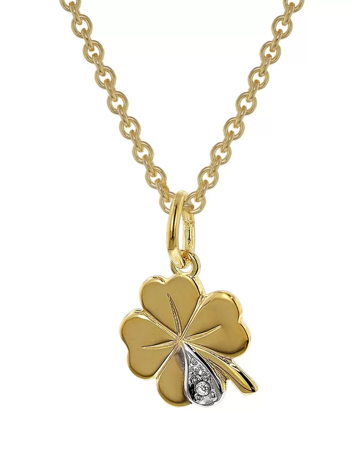 trendor Kleeblatt Anhanger Mit Diamant Gold 333 An Goldplattierter Kette | Damenschmuck