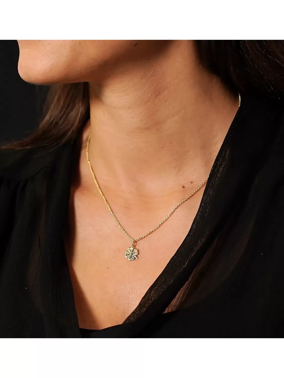 trendor Kleeblatt Anhanger Mit Diamant Gold 333 An Goldplattierter Kette | Damenschmuck