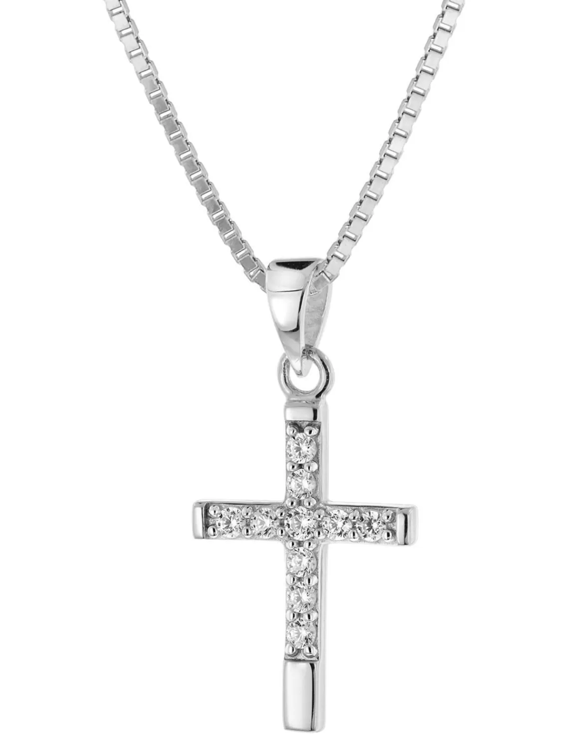 trendor Kreuz Anhanger Fur Madchen Weisgold 585 / 14K + Silberkette | Kinderschmuck