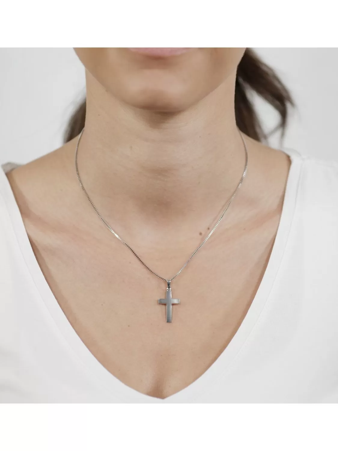 trendor Kreuz-Anhanger 21 Mm Weisgold 585 (14 Karat) Mit Silberkette | Herrenschmuck
