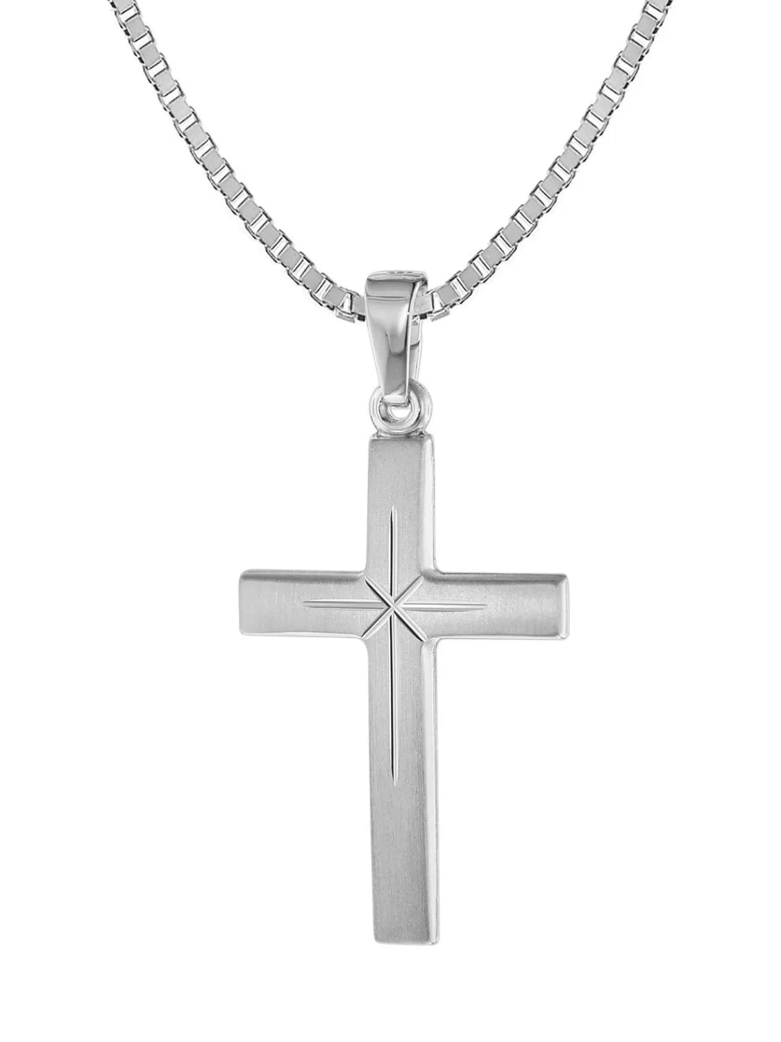 trendor Kreuz-Anhanger 24 Mm Weisgold 585 (14 Karat) Mit Silberkette | Herrenschmuck
