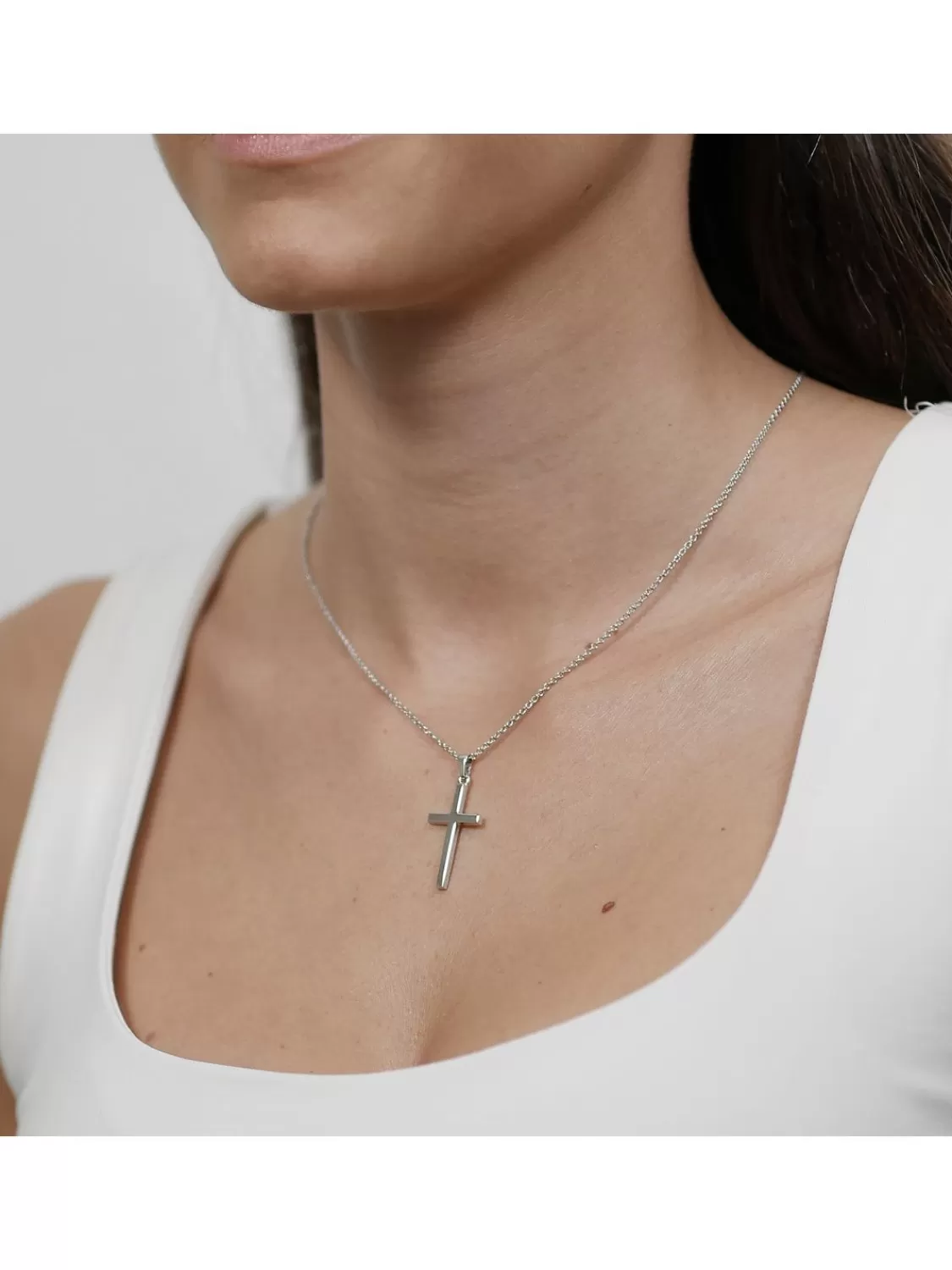 trendor Kreuz-Anhanger 25 Mm Weisgold 585 (14 Kt.) Mit Silberkette | Damenschmuck