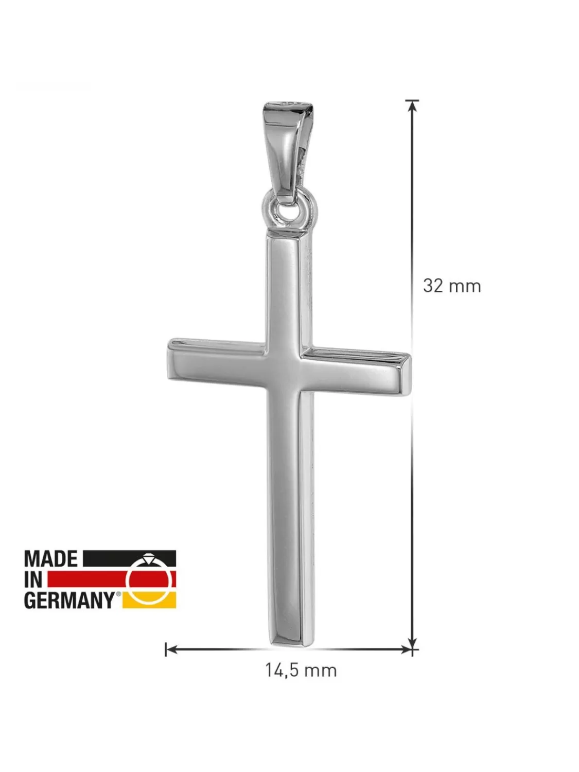 trendor Kreuz-Anhanger 25 Mm Weisgold 585 (14 Kt.) Mit Silberkette | Damenschmuck