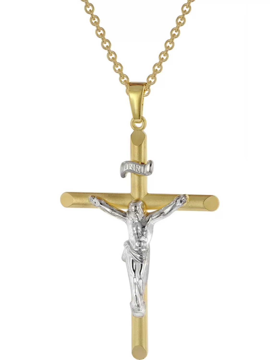 trendor Kreuz-Anhanger 333 Gold Bicolor 18 Mm + Vergoldete Silberkette | Herrenschmuck
