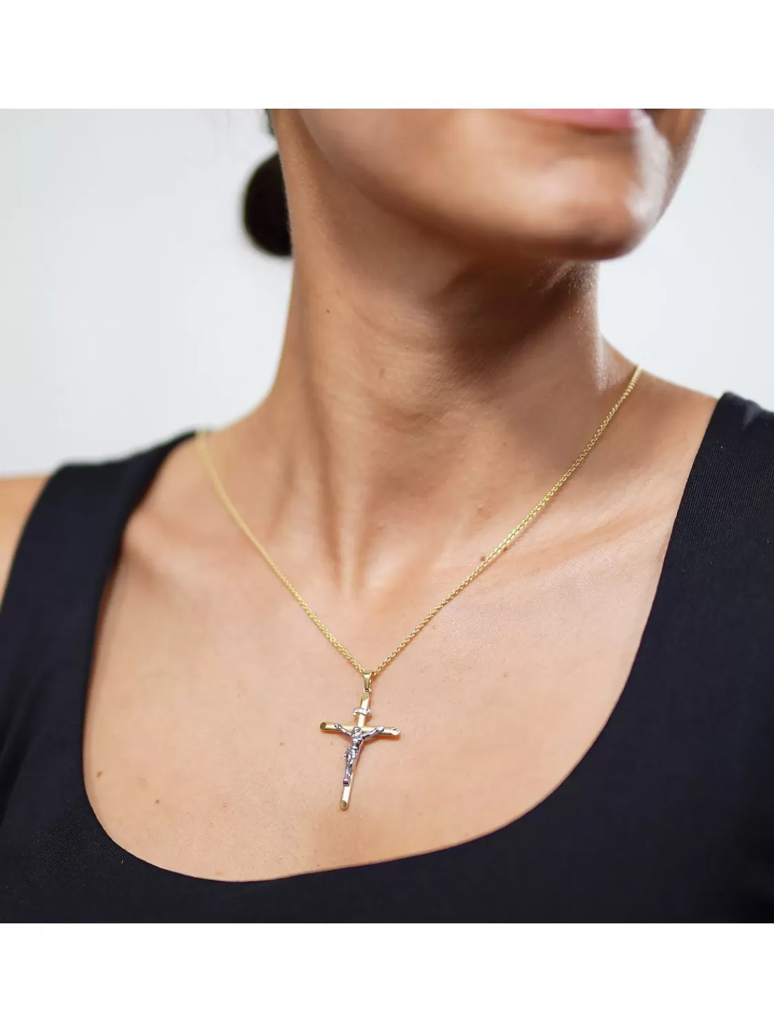 trendor Kreuz-Anhanger 333 Gold Bicolor 18 Mm + Vergoldete Silberkette | Herrenschmuck