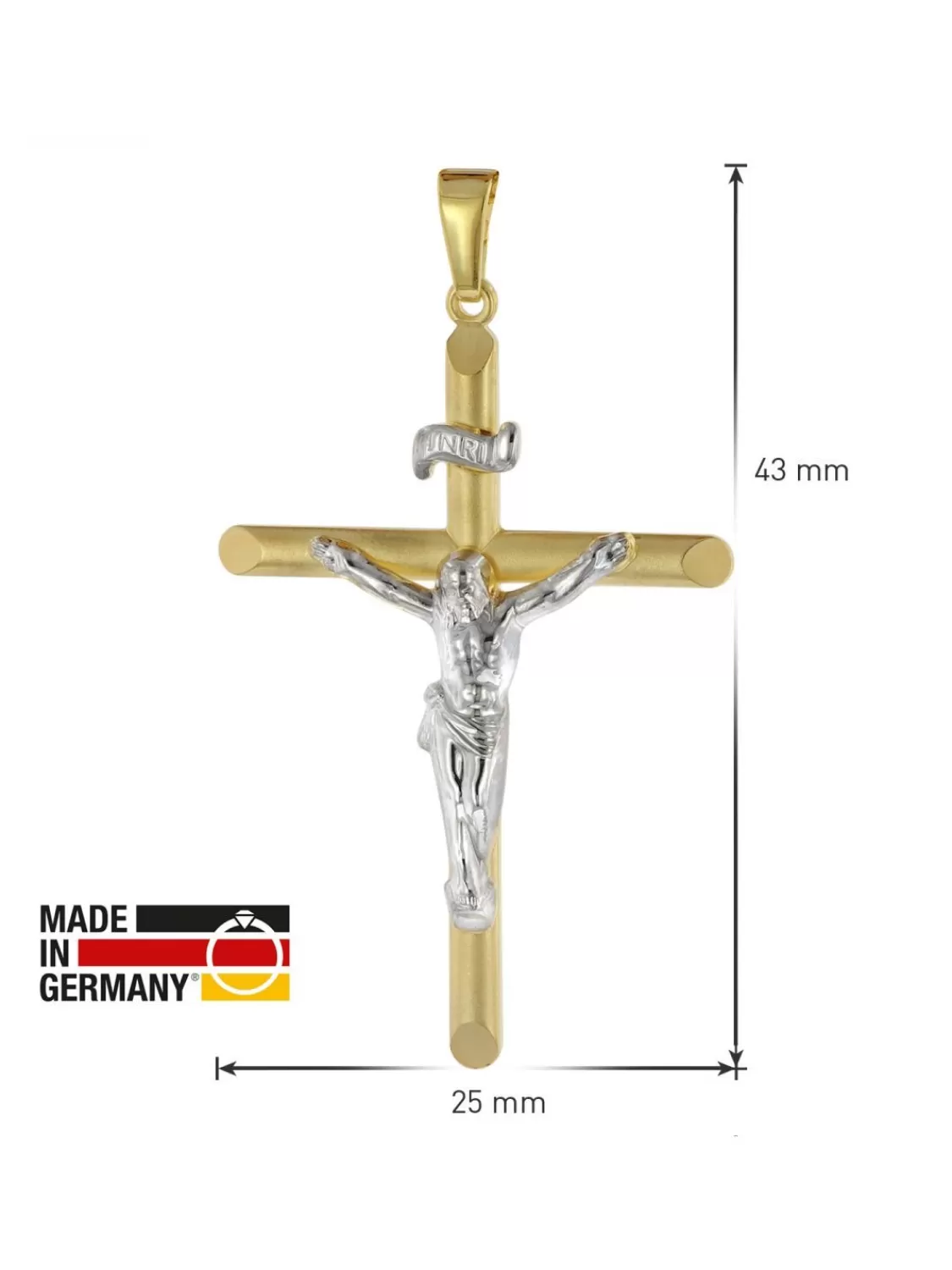 trendor Kreuz-Anhanger 333 Gold Bicolor 18 Mm + Vergoldete Silberkette | Herrenschmuck