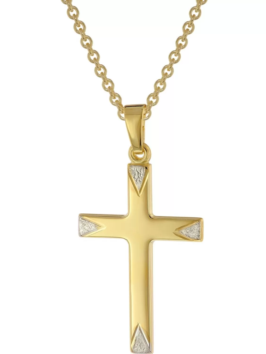 trendor Kreuz-Anhanger Bicolor Gold 585/14K Mit Vergoldeter Silberkette | Damenschmuck