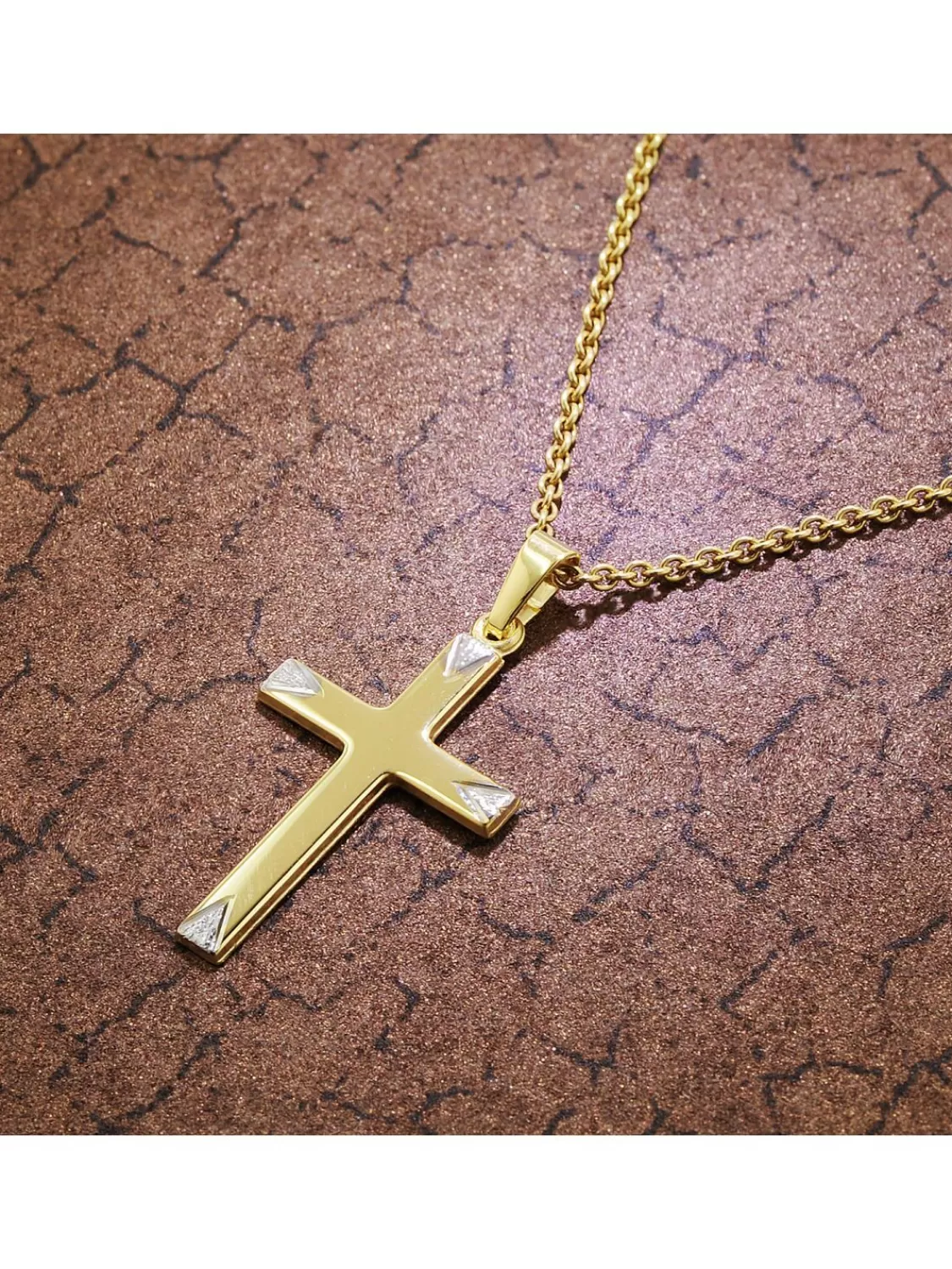 trendor Kreuz-Anhanger Bicolor Gold 585/14K Mit Vergoldeter Silberkette | Damenschmuck